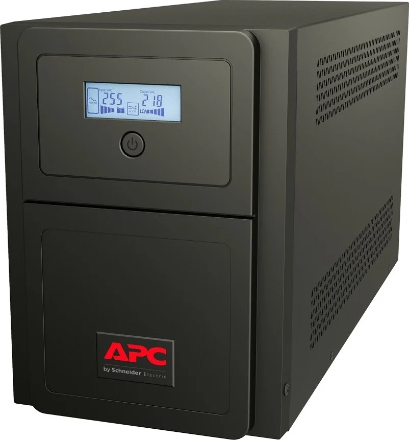 منبع تغذیه بدون وقفه APC مدل SMV 1000VA Easy UPS، خروجی یونیورسال، کابل برق UK، ولتاژ ورودی 230 ولت، توان نامی 700 وات، غیر قابل نصب در رک، مشکی | SMV1000I-MSX