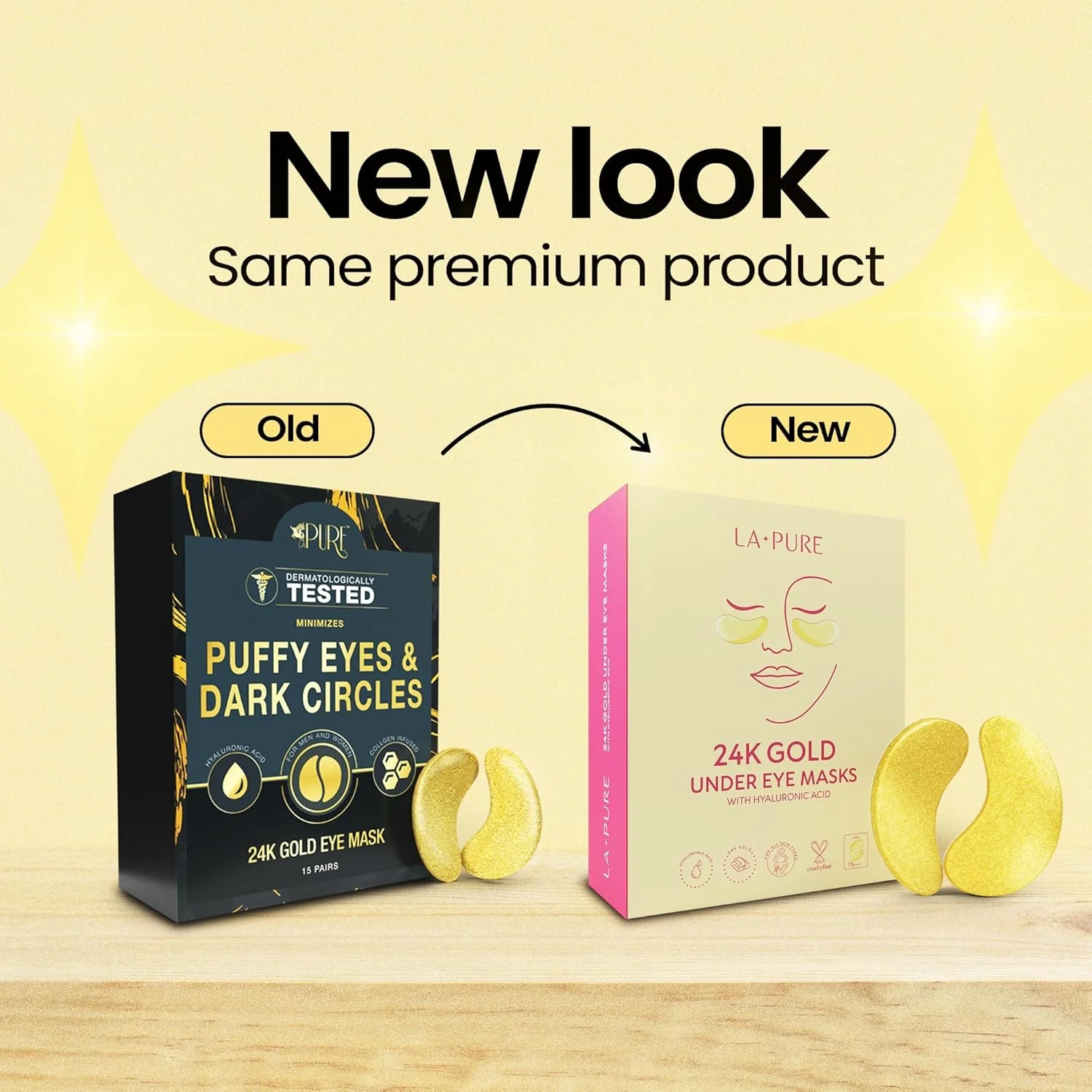 ماسک درمان دور چشم طلای 24 عیار LA PURE | ماسک چشم برای سیاهی دور چشم، درمان ضد چروک، پدهای ژلی زیر چشم، ماسک چشم برای پف چشم، مراقبت از پوست، آبرسان، هدیه برای خانم ها | 15 جفت (بسته 1 عددی)