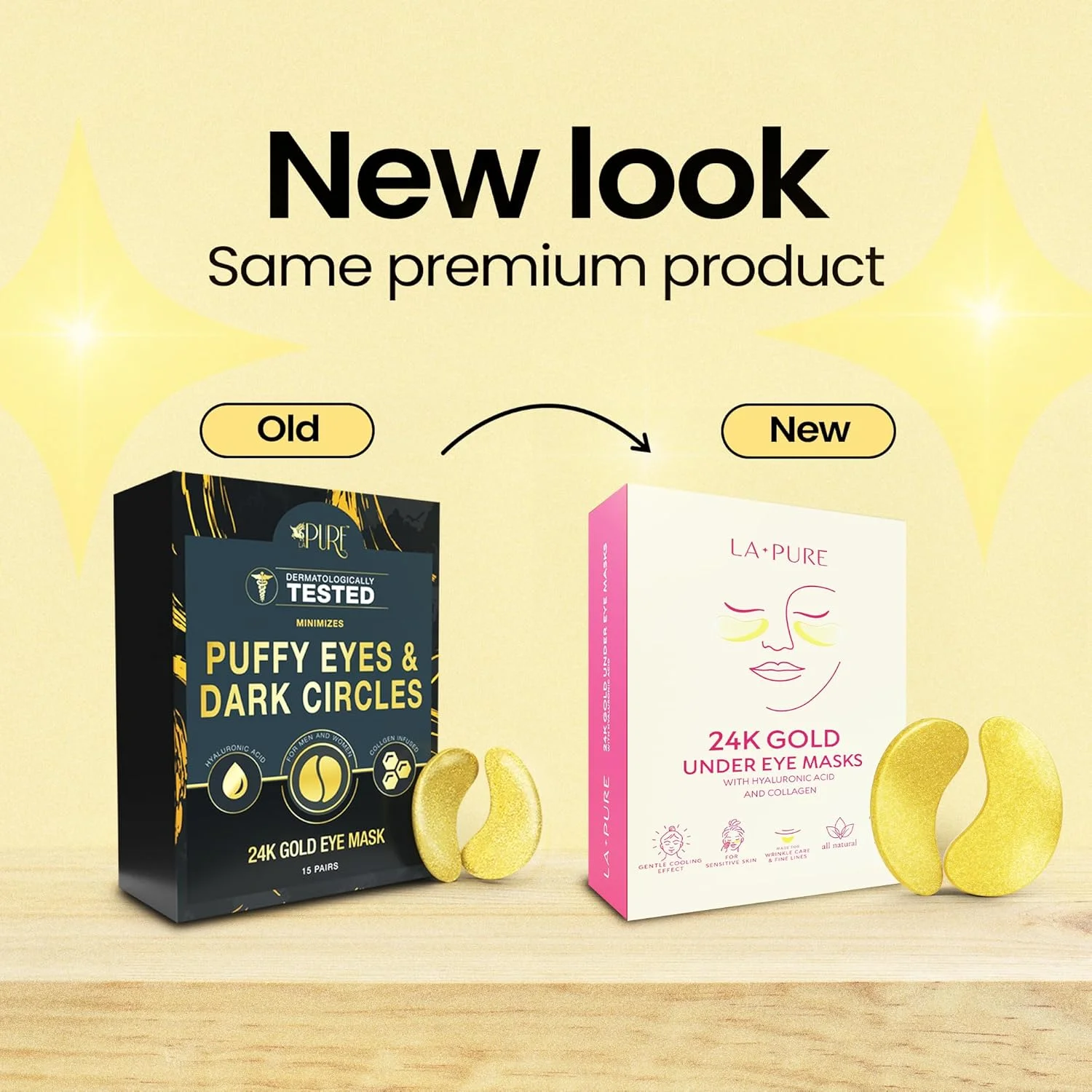 ماسک درمان دور چشم طلای 24 عیار LA PURE | ماسک چشم برای سیاهی دور چشم، درمان ضد چروک، پدهای ژلی زیر چشم، ماسک چشم برای پف چشم، مراقبت از پوست، آبرسان، هدیه برای خانم ها | 15 جفت (بسته 1 عددی)