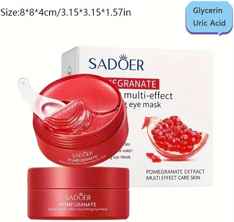 پد زیر چشم حاوی عصاره انار، 60 عددی، ماسک ژلی آبرسان برای احیای پوست، درمان آبرسان و تسکین دهنده برای سیاهی و پف زیر چشم