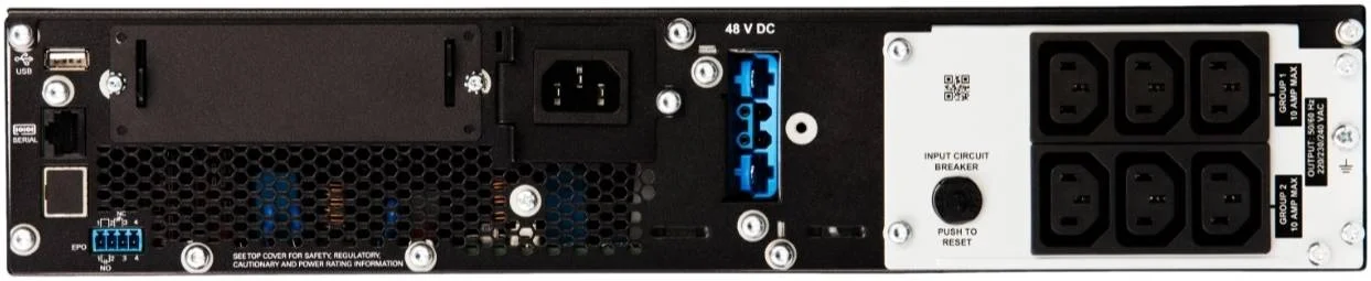 منبع تغذیه بدون وقفه هوشمند APC SRT با توان 1500VA، ولتاژ خروجی 230 ولت، باتری اسید سرب، 6 نوع اتصال خروجی IEC 60320 C13، قابل نصب در رک همراه با کیت، طول کابل 1.83 متر، توان 108 وات، مشکی | SRT1500XLI