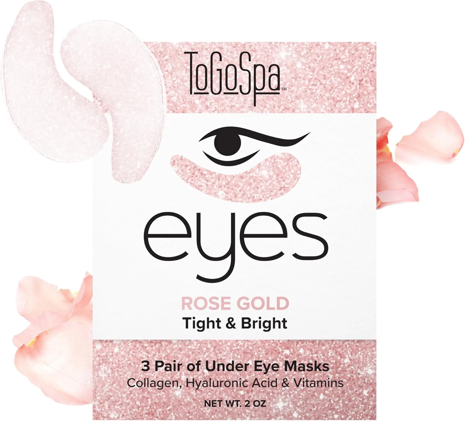 ToGoSpa Rose Gold EYES، ترمیم کننده زیر چشم | ماسک های ژلی کلاژن تمیز با تزریق میکرو با اسید هیالورونیک، آلوئه ورا، ویتامین های C و E، گل رز و نانو طلای 24 عیار برای سفت و روشن کردن افتادگی زیر چشم - بسته 3 عددی ToGoSpa Rose Gold EYES، ترمیم کننده زیر چشم | ماسک های ژلی کلاژن تمیز با تزریق میکرو با اسید هیالورونیک، آلوئه ورا، ویتامین های C و E، گل رز و نانو طلای 24 عیار برای سفت و روشن کردن افتادگی زیر چشم - بسته 3 عددی