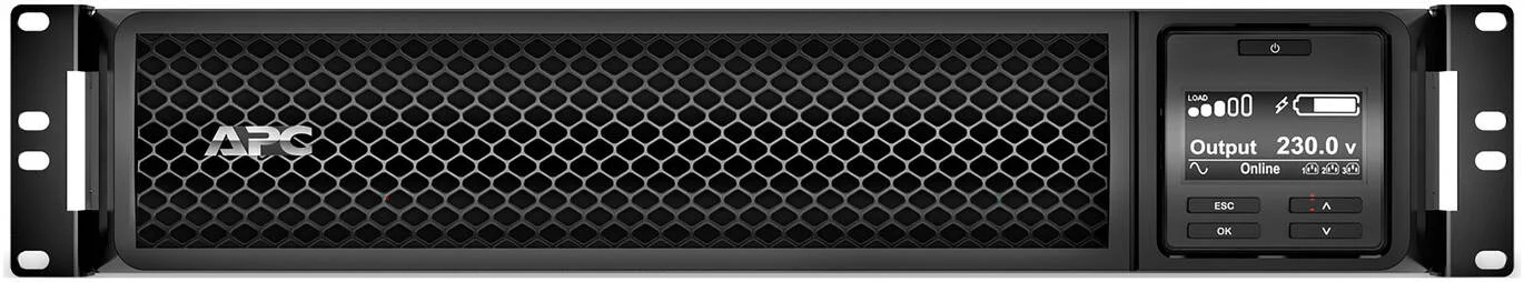 منبع تغذیه بدون وقفه آنلاین APC SRT Smart-UPS 2200VA RM، ولتاژ ورودی اصلی 230 ولت، توان نامی 1980 وات، نصب رک 2U، نرخ انرژی موجی 340 ژول، طول کابل 2.4 متر | SRT2200RMXLI