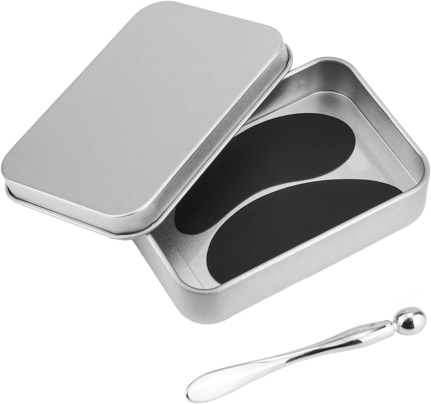 پد چشم قابل استفاده مجدد، پدهای ژلی سیلیکونی چشم، ماسک زیر چشم، پرکننده خطوط ریز و چین و چروک با اپلیکاتور کرم دور چشم فلزی و جعبه حلبی برای سیاهی و پف زیر چشم (مشکی)