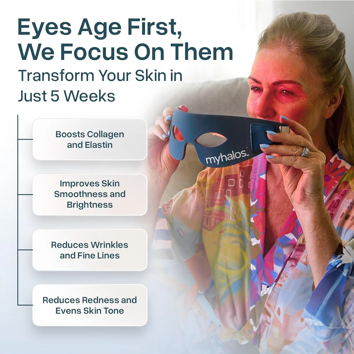 ماسک نور قرمز زیر چشم MyHalos - ماسک پیشرفته نور قرمز و ماسک LED چشم برای چین و چروک، سیاهی دور چشم و خطوط پنجه کلاغی - نور قرمز برای چشم ماسک نور قرمز زیر چشم MyHalos - ماسک پیشرفته نور قرمز و ماسک LED چشم برای چین و چروک، سیاهی دور چشم و خطوط پنجه کلاغی - نور قرمز برای چشم