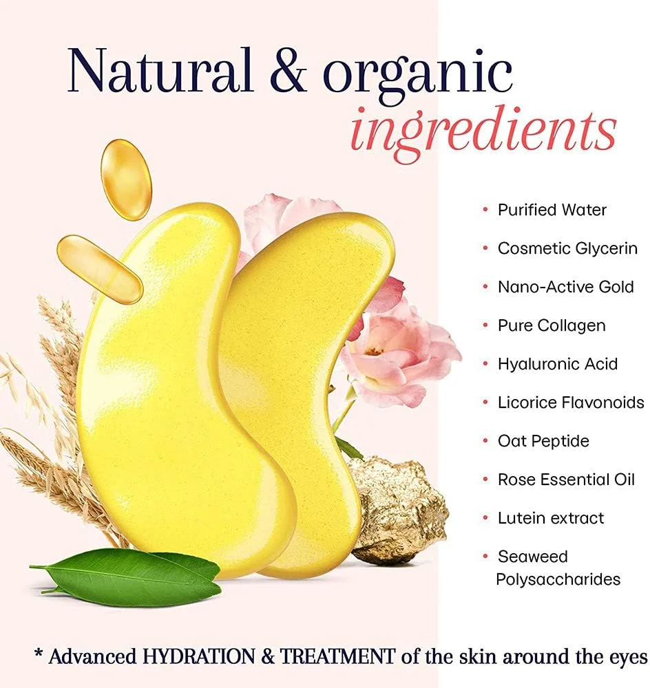 پدهای زیر چشم، 30 جفت ماسک طلایی چشم، پدهای ژلی چشم با کلاژن، درمان چشم برای کاهش سیاهی دور چشم، روشن کننده چین و چروک، ضد پیری و مرطوب کننده، خطوط ریز، پف و کیسه های زیر چشم برای زنان و مردان