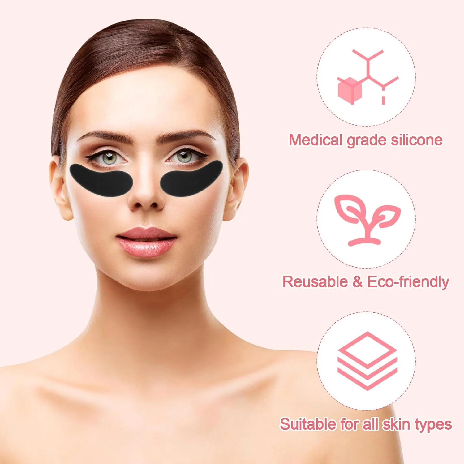 پد چشم قابل استفاده مجدد، پدهای ژلی سیلیکونی چشم، ماسک زیر چشم، پرکننده خطوط ریز و چین و چروک با اپلیکاتور کرم دور چشم فلزی و جعبه حلبی برای سیاهی و پف زیر چشم (مشکی)