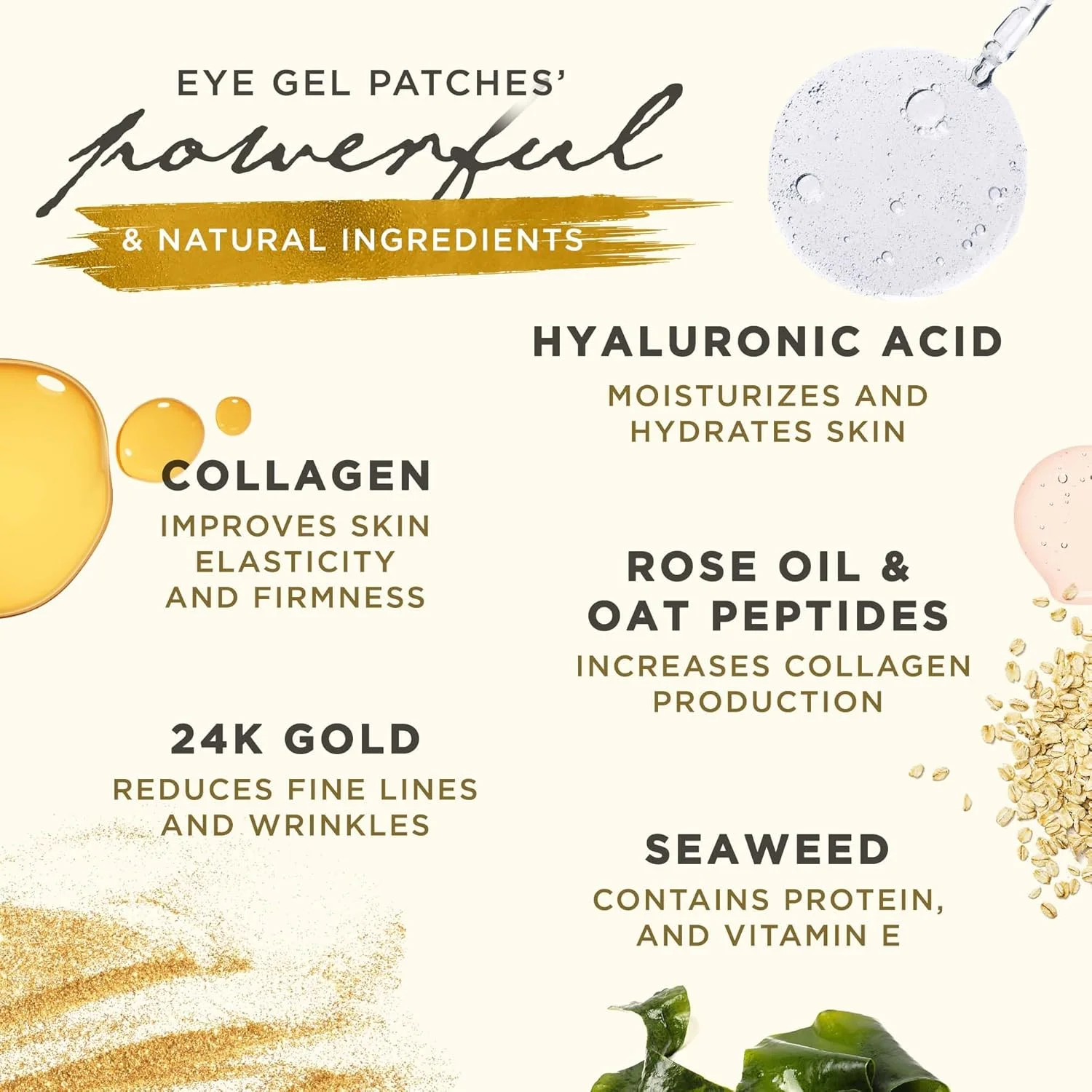 پدهای ژلی زیر چشم، پچ های کلاژن برای پف زیر چشم، حلقه های تیره و چین و چروک، ماسک چشم طلای 24K با اسید هیالورونیک، وگان، بدون تست حیوانی، پد آبرسان چشم، 15 جفت