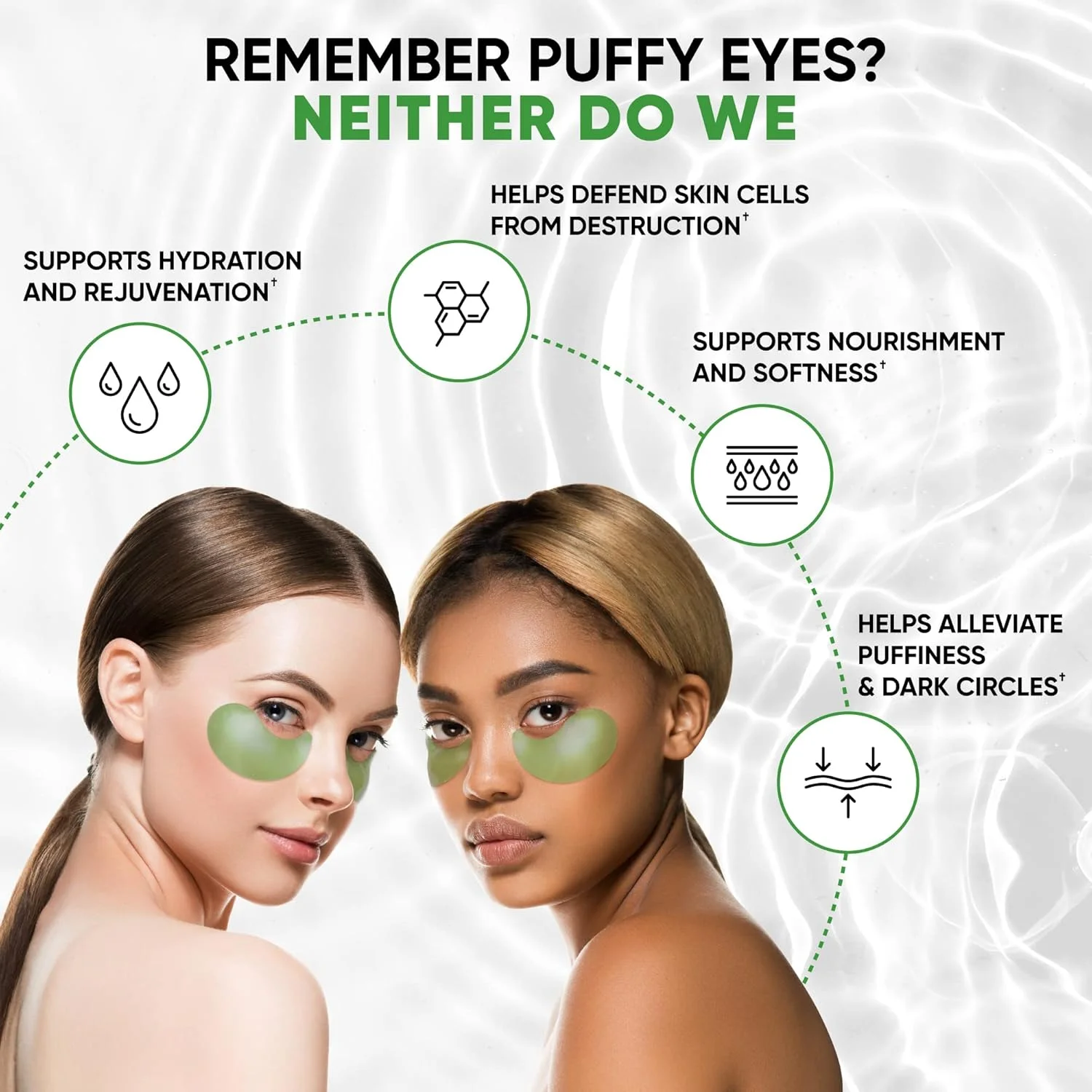 ماسک زیر چشم لورلیز لب برای پف، سیاهی دور چشم، کیسه های زیر چشم، پف کردگی، چروک با کلاژن - آبرسان - مراقبت از پوست چای سبز - ماسک های درمانی ضد پیری - 60 پد ژلی زیر چشم