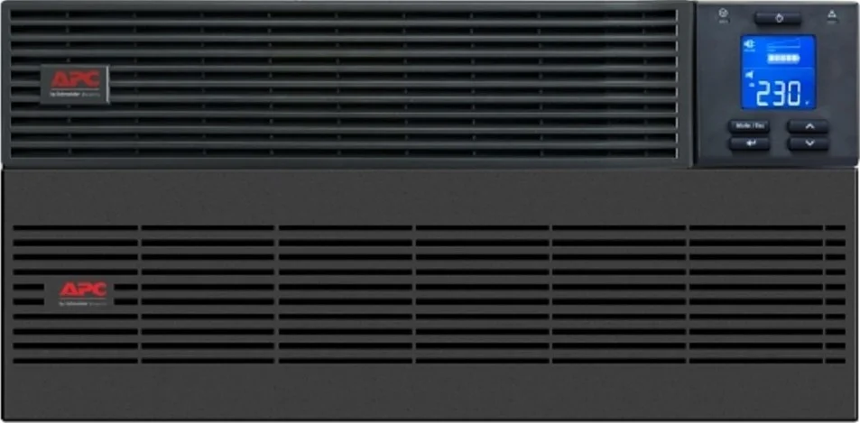 منبع تغذیه بدون وقفه آنلاین APC SRV RM 6000VA Easy، ولتاژ خروجی 230 ولت، همراه با بسته باتری با زمان کارکرد طولانی، کیت ریل، فاکتور بار 3 به 1، فرکانس ورودی حسگر خودکار 40-70 هرتز، مشکی | SRV6KRILRK