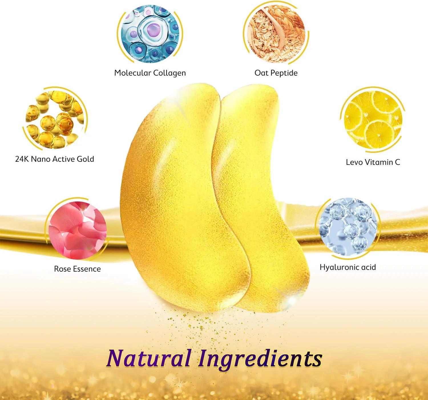 ماسک چشم طلا درمان چشم طلا 24K - ماسک و پچ زیر چشم اسید هیالورونیک ضد پیری برای مرطوب کردن و کاهش سیاهی دور چشم، پف و چین و چروک - پدهای کلاژن چشم، مجموعه 12 جفت