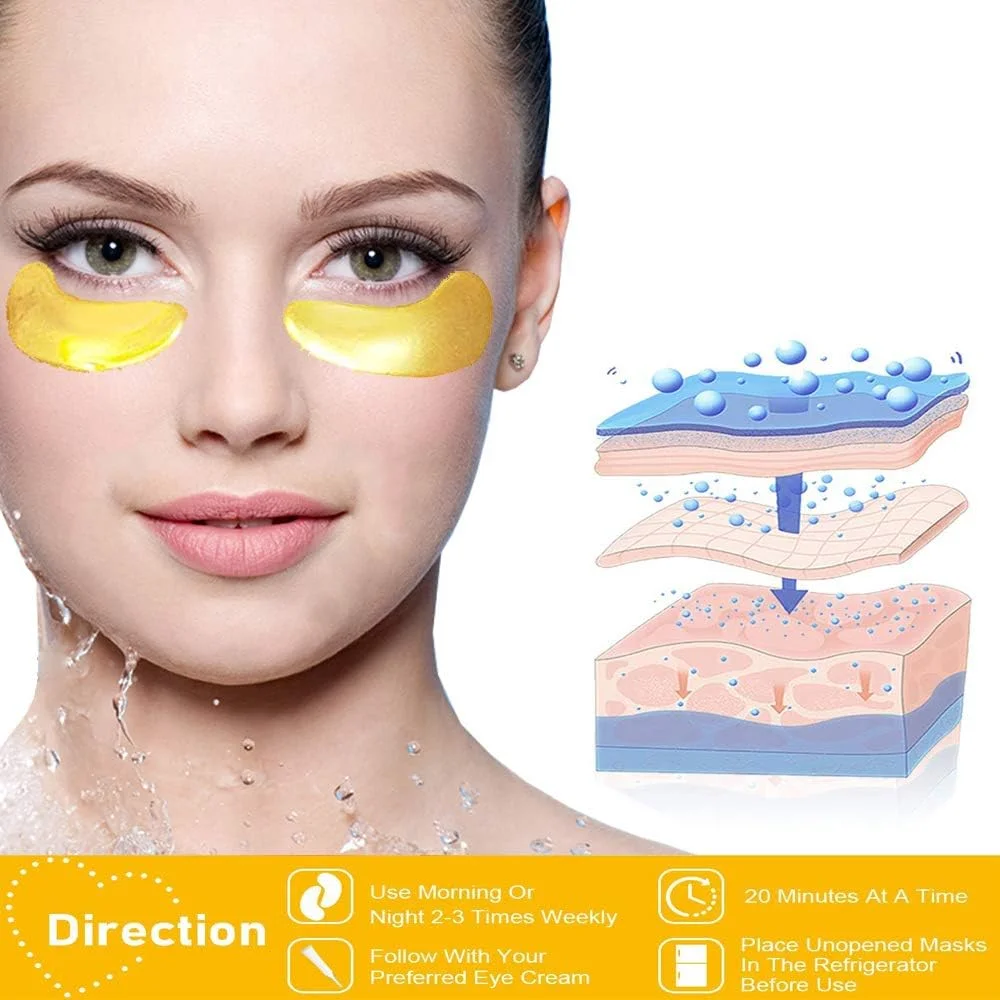 ماسک چشم طلا درمان چشم طلا 24K - ماسک و پچ زیر چشم اسید هیالورونیک ضد پیری برای مرطوب کردن و کاهش سیاهی دور چشم، پف و چین و چروک - پدهای کلاژن چشم، مجموعه 12 جفت