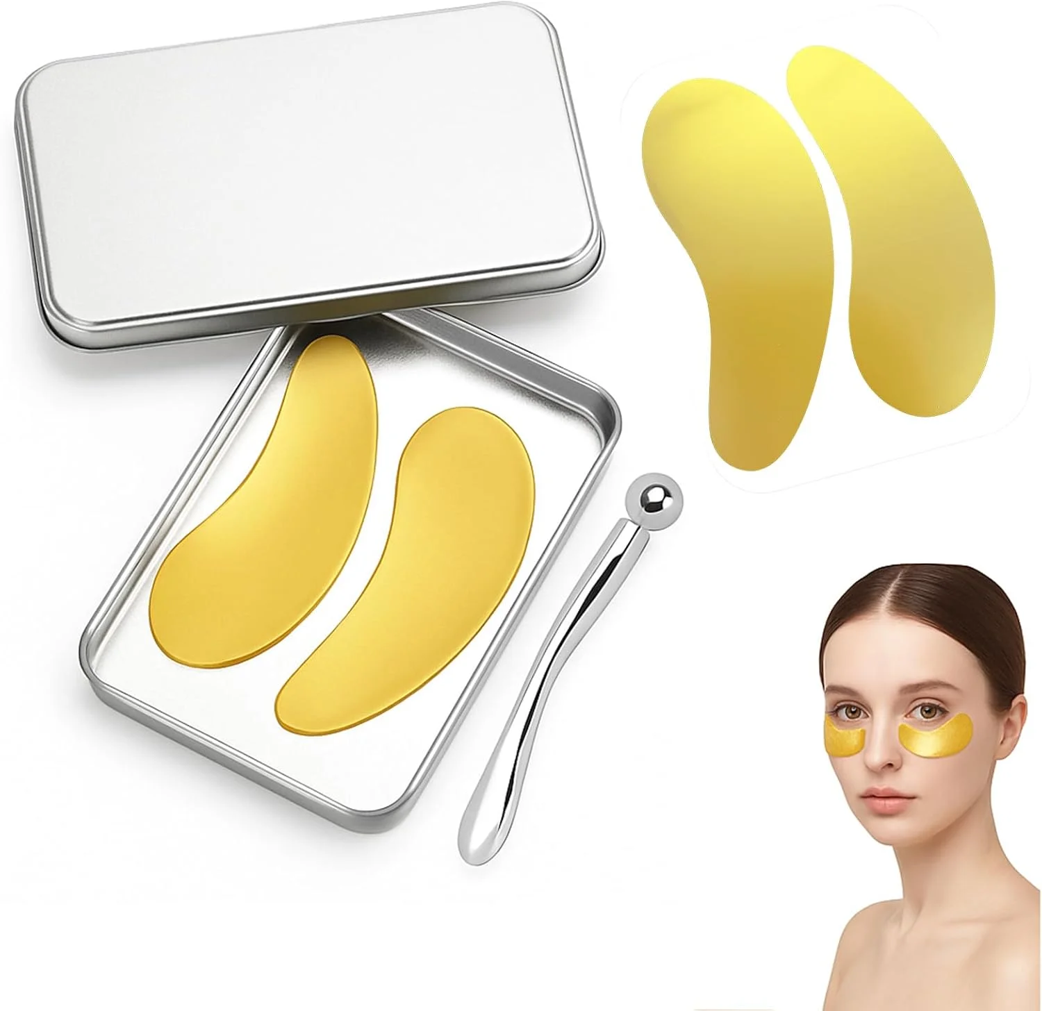 دو جفت ماسک زیر چشم سیلیکونی طلایی ممتاز - پدهای ژلی زیر چشم قابل استفاده مجدد، آبرسان و سفت کننده، کاهش پف و خطوط ریز، روشن کننده چشم های خسته، نرم و ضد حساسیت، ایمن برای پوست های حساس دو جفت ماسک زیر چشم سیلیکونی طلایی ممتاز - پدهای ژلی زیر چشم قابل استفاده مجدد، آبرسان و سفت کننده، کاهش پف و خطوط ریز، روشن کننده چشم های خسته، نرم و ضد حساسیت، ایمن برای پوست های حساس