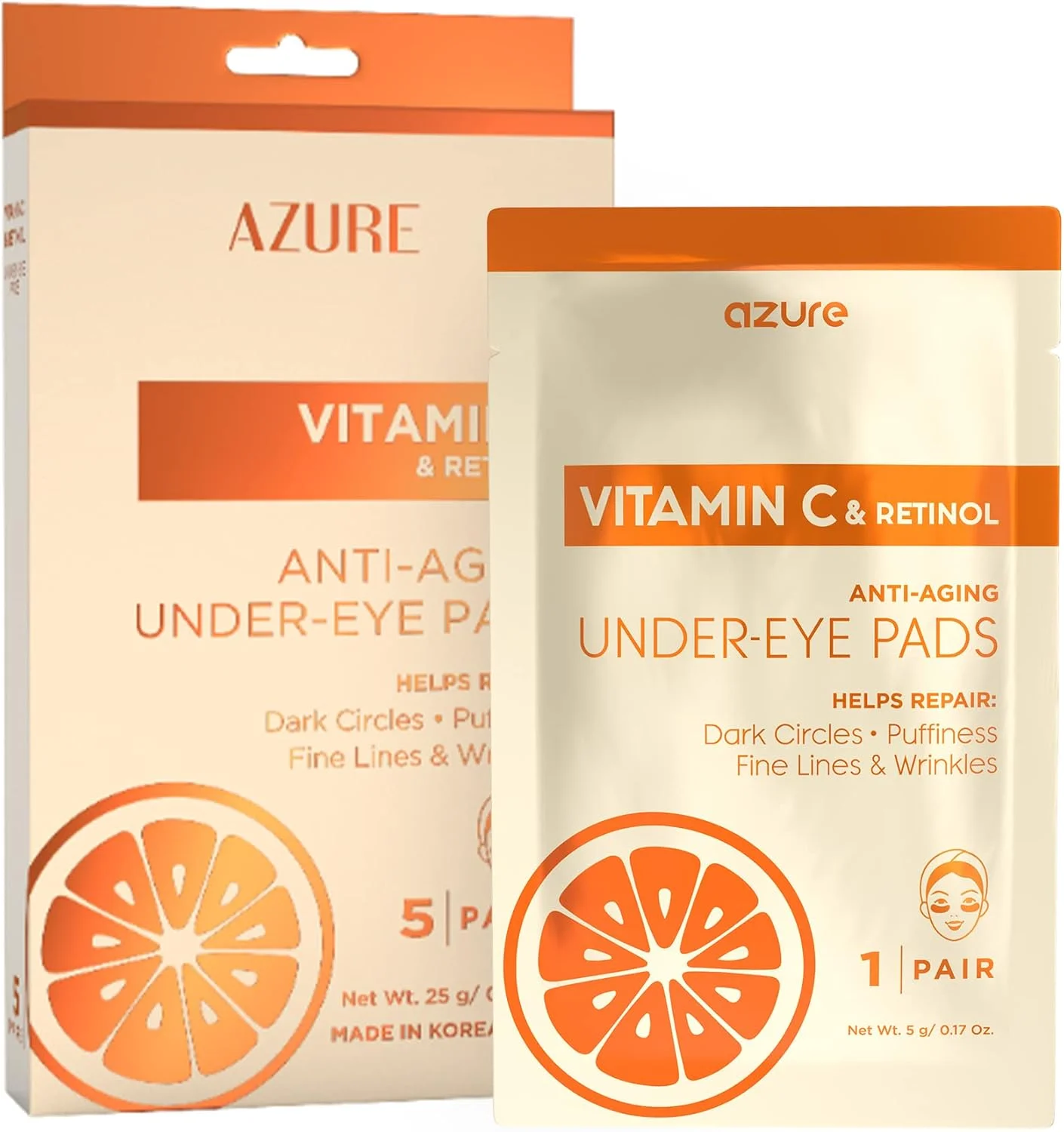 پدهای زیر چشم روشن کننده ویتامین C Azure Cosmetics - ضد پیری، لیفتینگ و مرطوب کننده - کاهش خطوط ریز، چین و چروک، سیاهی و پف زیر چشم - مراقبت از پوست ساخت کره - 5 جفت پدهای زیر چشم روشن کننده ویتامین C Azure Cosmetics - ضد پیری، لیفتینگ و مرطوب کننده - کاهش خطوط ریز، چین و چروک، سیاهی و پف زیر چشم - مراقبت از پوست ساخت کره - 5 جفت