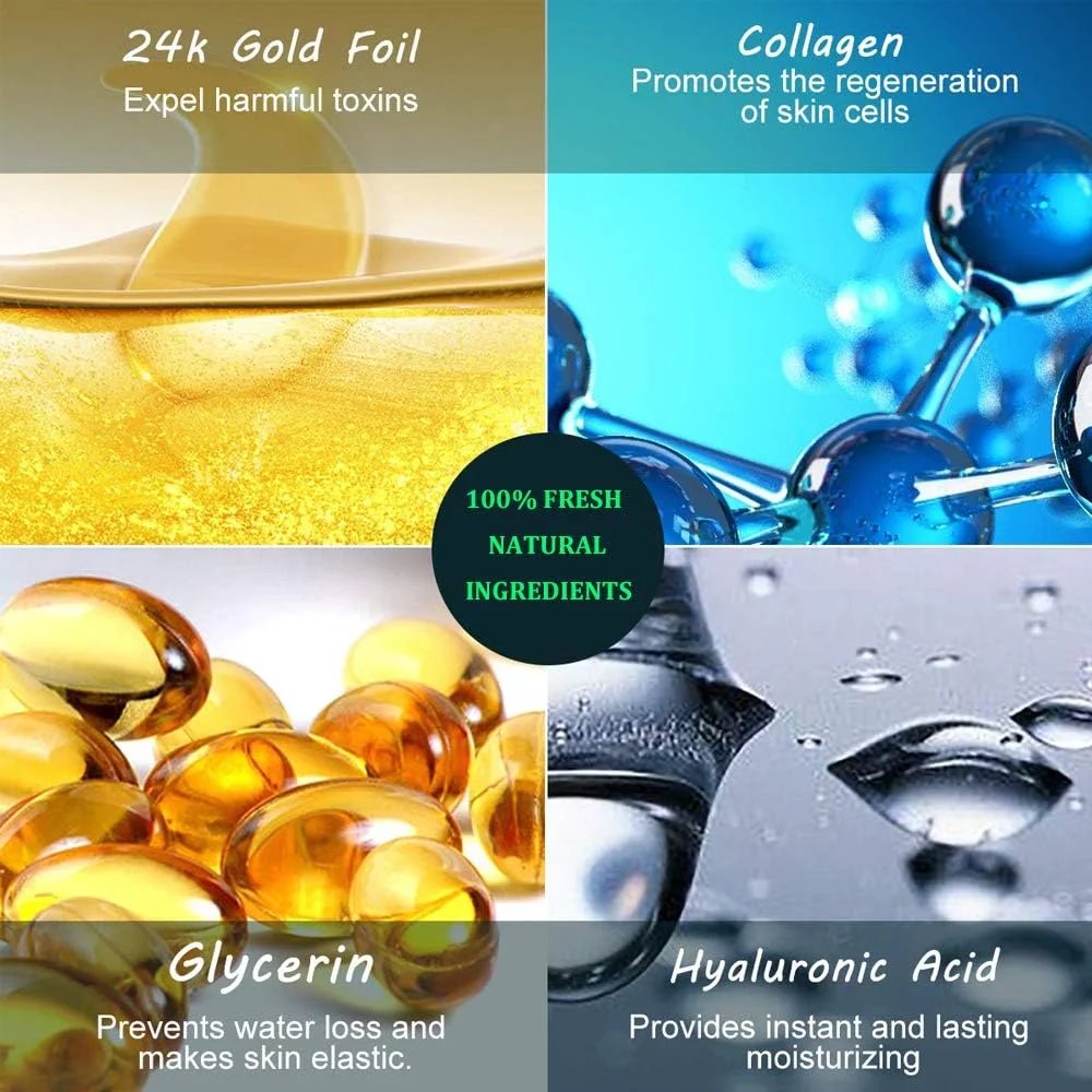 ماسک زیر چشم، پچ های کلاژن طلای 24 عیار 60 عددی، پدهای ژلی چشم برای درمان پف و سیاهی دور چشم، ماسک زیر چشم برای روشن کردن چروک ها، ضد پیری و مرطوب کننده، خطوط ریز، پف زیر چشم، مناسب برای زنان و مردان