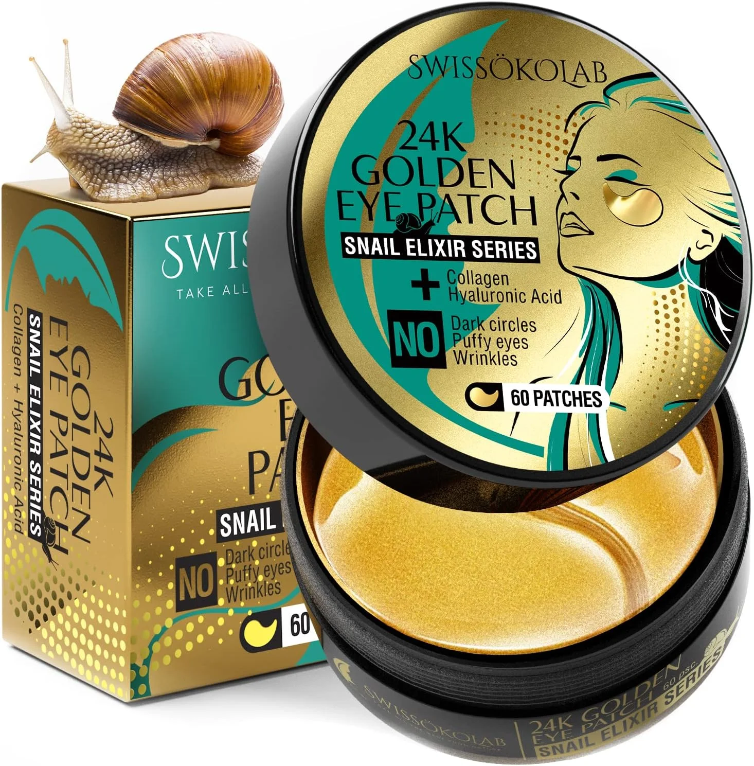 پد زیر چشم SWISSÖKOLAB برای پف زیر چشم، ماسک چشم طلای 24 عیار برای سیاهی و پف کردگی، پدهای ژلی کلاژن آبرسان و کاهش دهنده چین و چروک، ضد پیری اسید هیالورونیک (حلزون طلایی) پد زیر چشم SWISSÖKOLAB برای پف زیر چشم، ماسک چشم طلای 24 عیار برای سیاهی و پف کردگی، پدهای ژلی کلاژن آبرسان و کاهش دهنده چین و چروک، ضد پیری اسید هیالورونیک (حلزون طلایی)