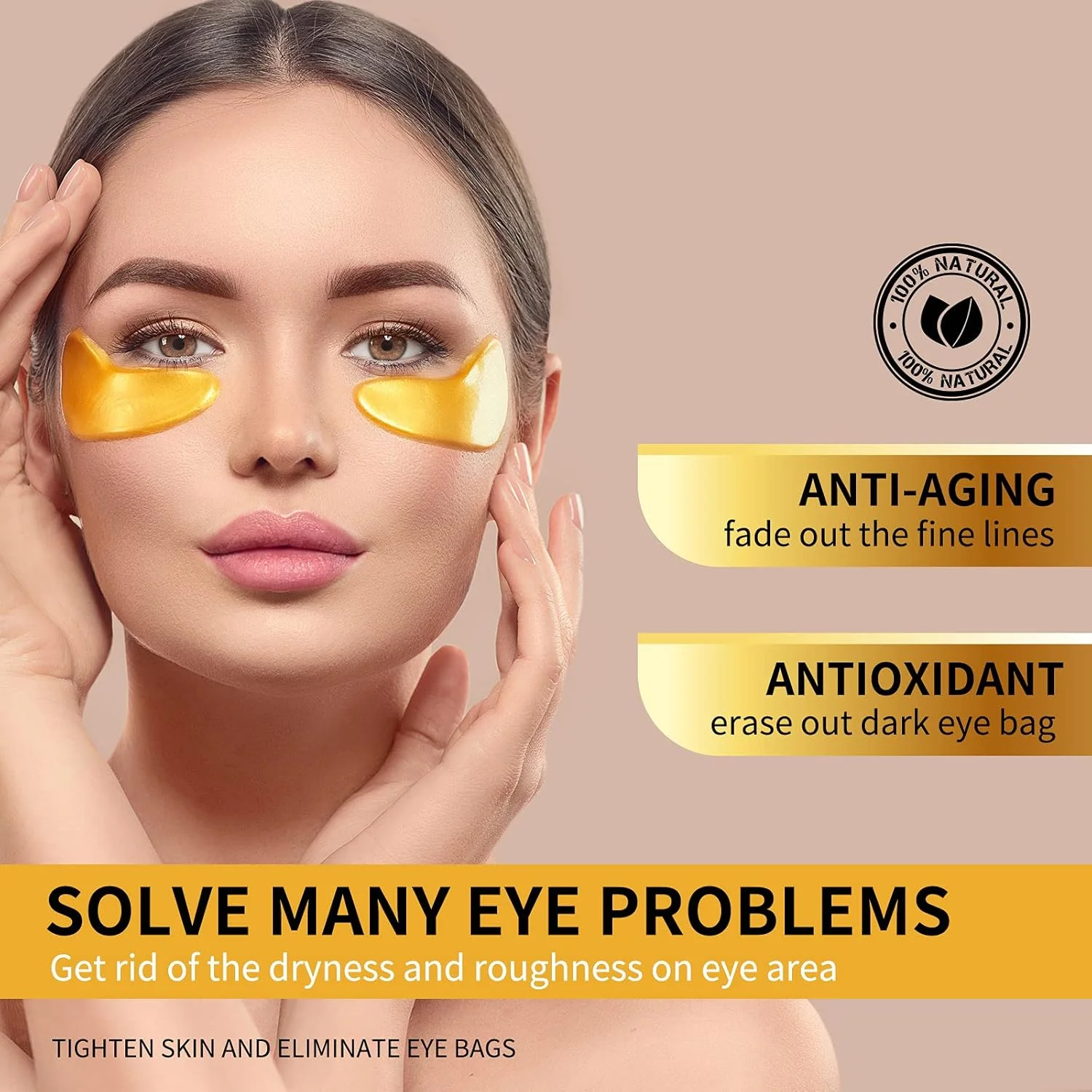 پد زیر چشم، ماسک چشم طلای 24 عیار - 12 جفت، پد کلاژن برای پف و سیاهی دور چشم و ضد پیری، ماسک های درمانی مرطوب کننده عمیق چشم برای زنان
