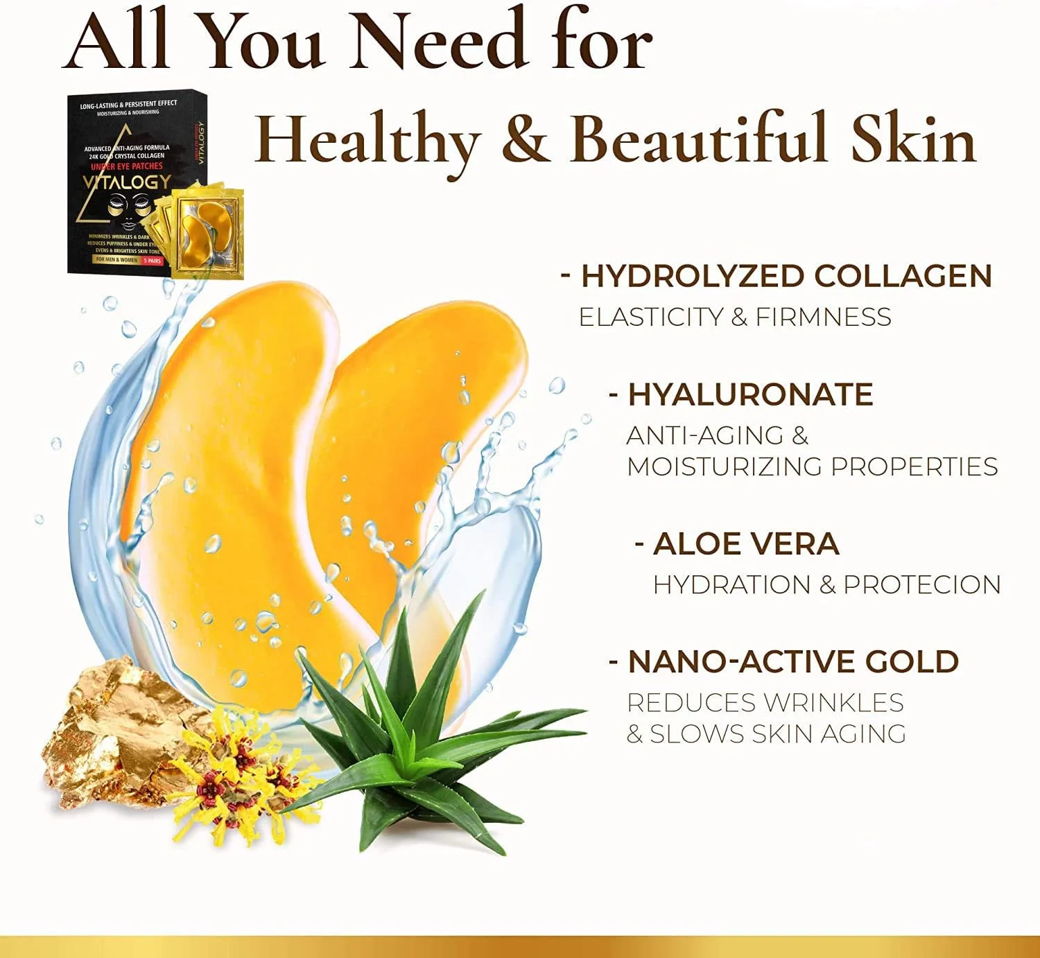 پد زیر چشم ویتالوژی برای سیاهی و چروک | ماسک ضد پیری طلای 24 عیار، پد برای پف و کیسه های زیر چشم | ماسک چشم کلاژن با عصاره های طبیعی و اسید هیالورونیک (بسته 10 جفتی) پد زیر چشم ویتالوژی برای سیاهی و چروک | ماسک ضد پیری طلای 24 عیار، پد برای پف و کیسه های زیر چشم | ماسک چشم کلاژن با عصاره های طبیعی و اسید هیالورونیک (بسته 10 جفتی)