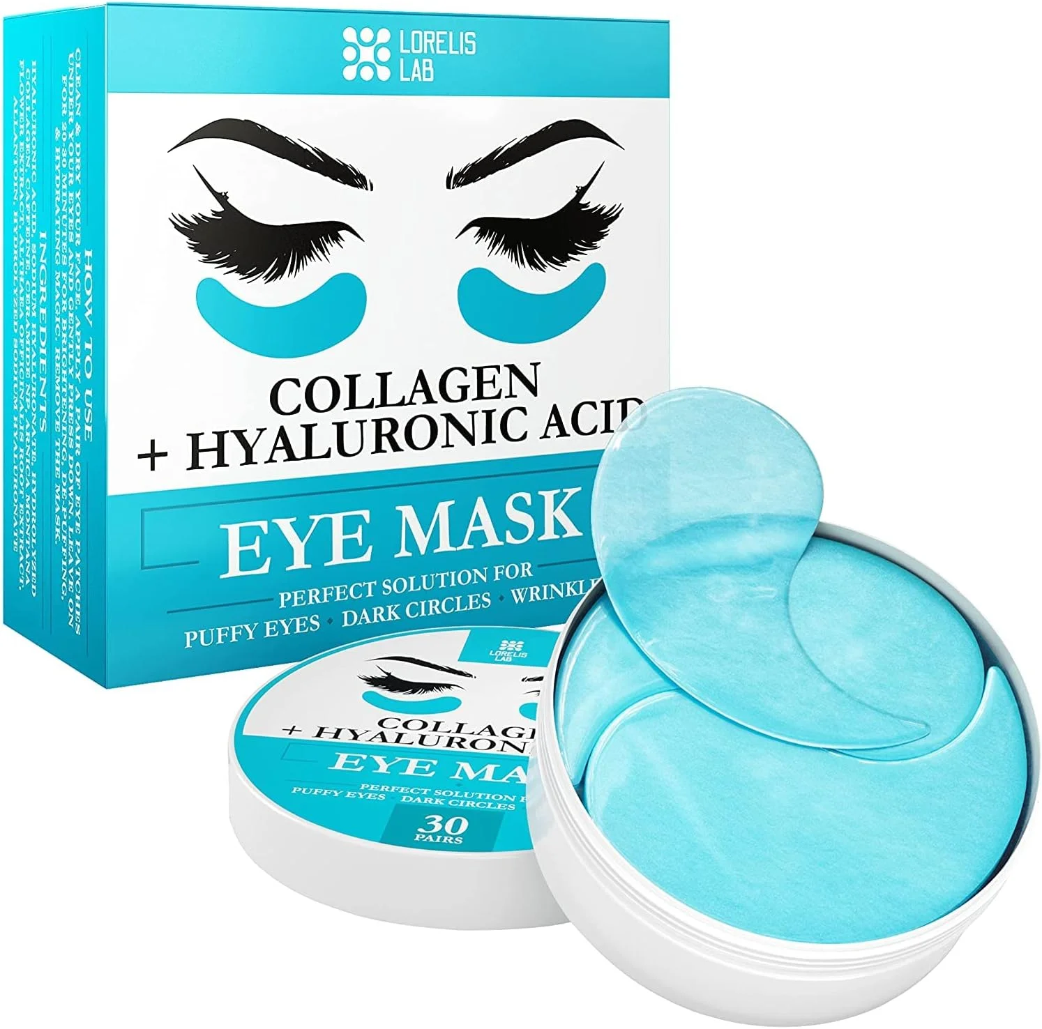 ماسک زیر چشم برای پف، تیرگی، و پوست کدر - کمک به رفع چین و چروک های ریز - پدهای آبرسان زیر چشم با اسید هیالورونیک، کلاژن و کافئین - 30 جفت