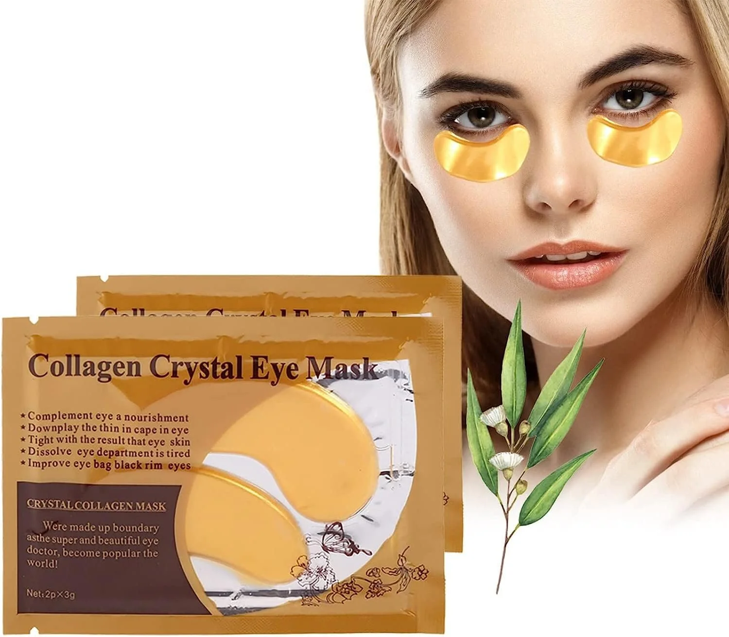 ماسک دور چشم کلاژن، ماسک های درمانی مرطوب کننده پلک، پچ زیر چشم برای پف زیر چشم، ضد چروک، حلقه های تیره زیر چشم، 10 عدد