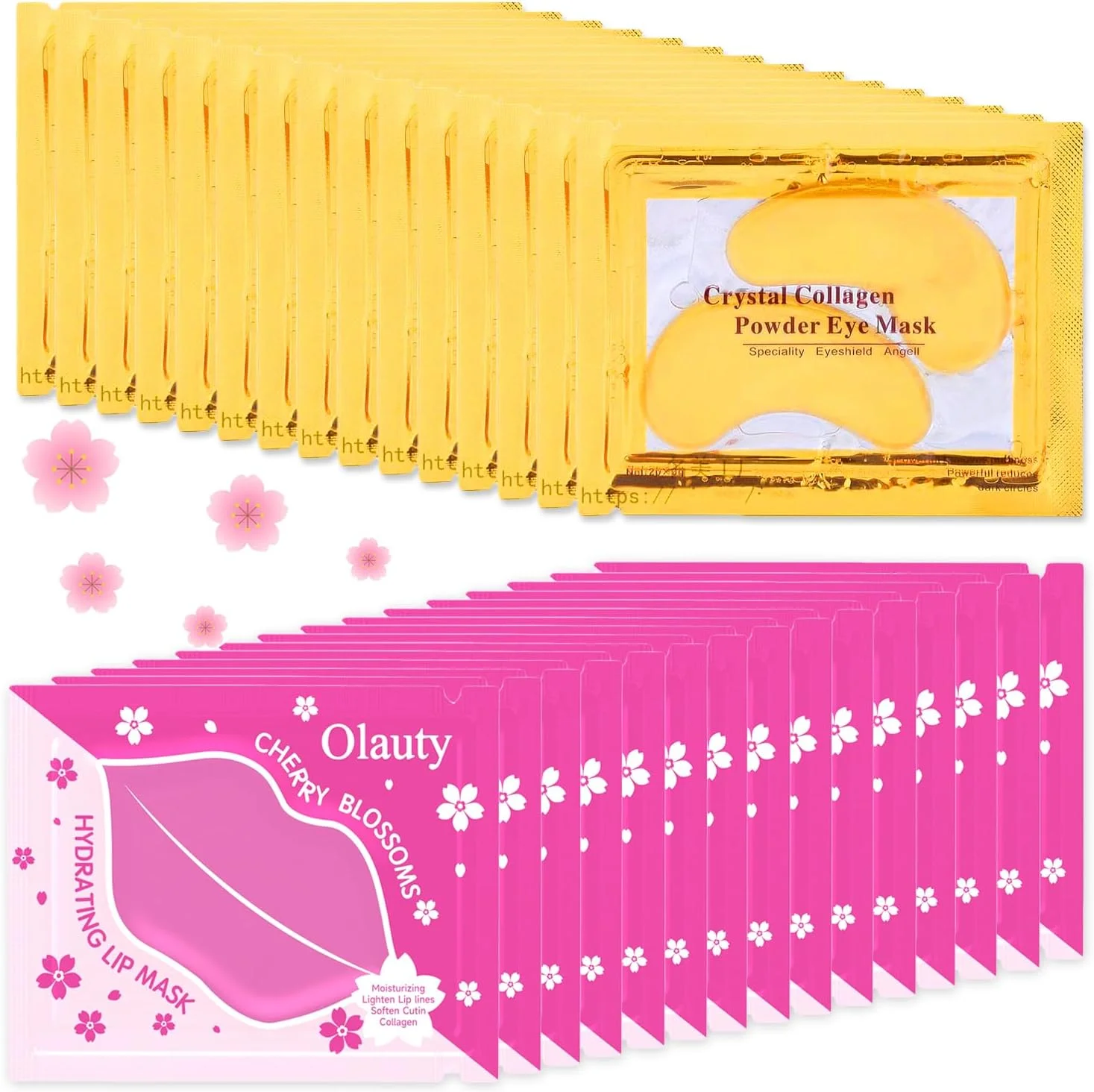 ۳۰ جفت ماسک چشم و ماسک لب طلای ۲۴ عیار، پچ های زیر چشم ژل کلاژن کریستالی ضد چروک برای پف زیر چشم، پدهای مراقبت از لب و چشم ژل خنک کننده مرطوب کننده برای سیاهی و چروک