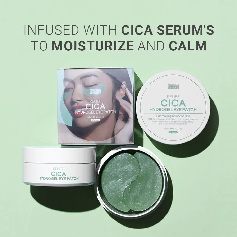 پچ زیر چشم هیدروژلی تسکین دهنده سنتلا تن‌زیرو، 60 عدد (90 گرم)، درمان سنتلا برای پف چشم، خطوط ریز، تسکین دهنده، کاهش دهنده پف چشم، پدهای آبرسان چشم، ماسک مراقبت از پوست زیر چشم کره‌ای