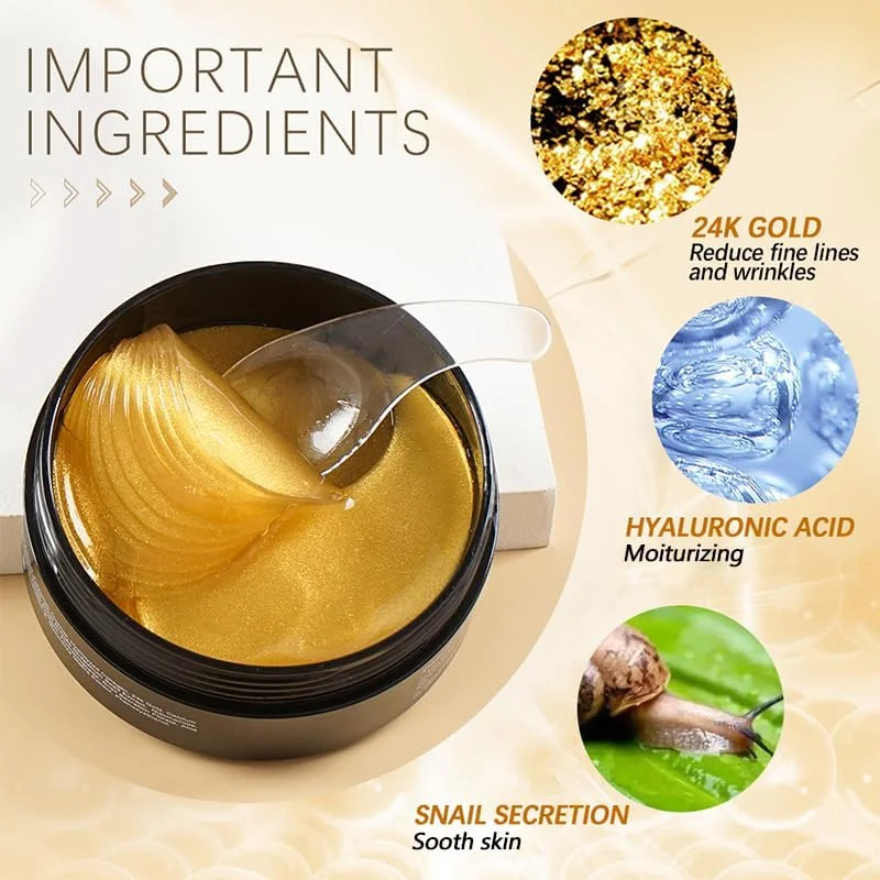 پدهای زیر چشم طلای 24K لیالان برای سیاهی و پف زیر چشم، محصولات مراقبت از پوست ماسک چشم برای زیبایی چشم های پف کرده برای زنان 60 عدد