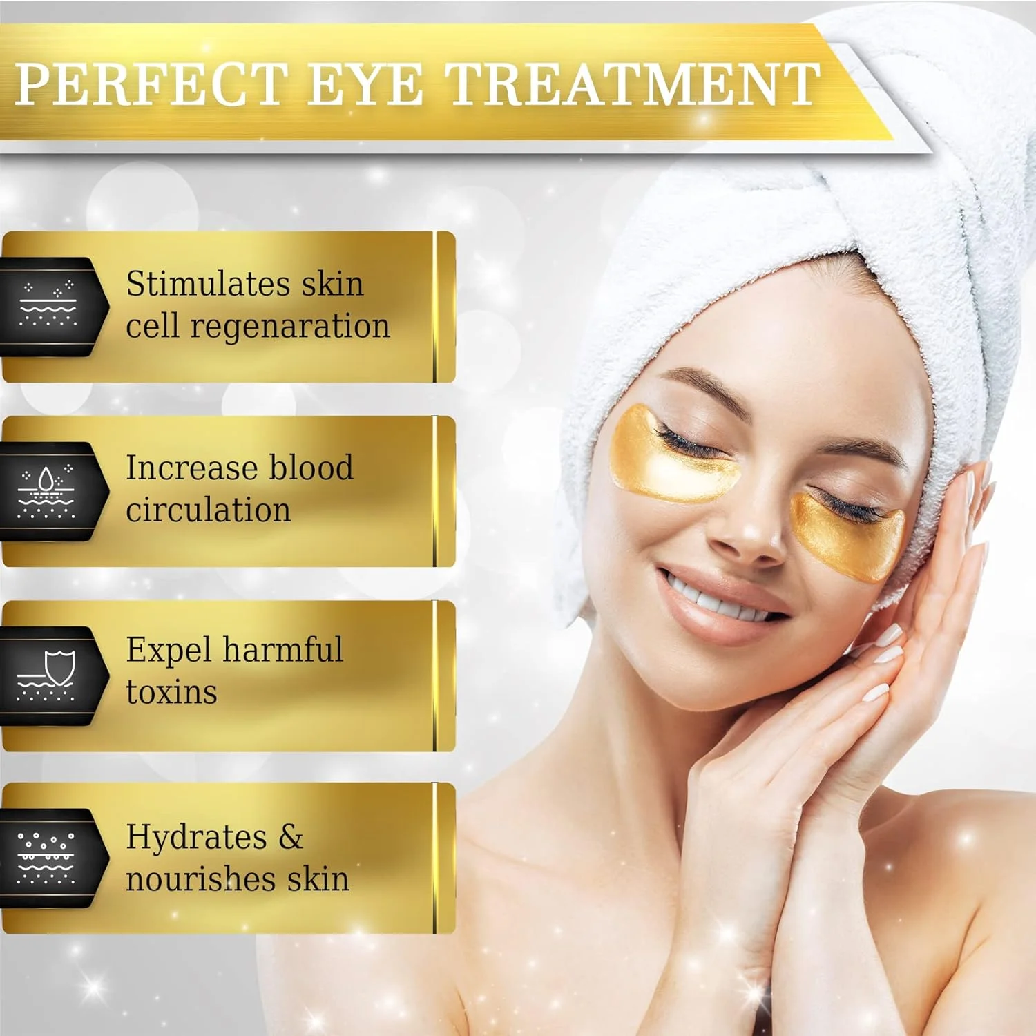 پدهای زیر چشم - 20 جفت پد زیر چشم برای پف زیر چشم، ماسک چشم برای حلقه های تیره و درمان پف کردگی، کاهش خستگی، کاهش چین و چروک، پدهای زیر چشم، ماسک چشم طلای 24 عیار برای حلقه های تیره