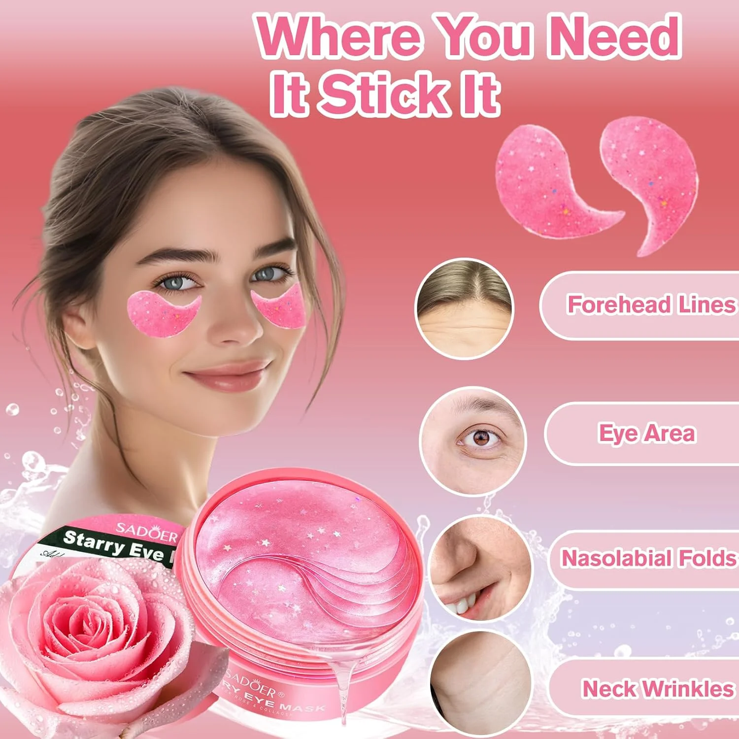 پک 60 عددی پچ زیر چشم رزگلد، ماسک ژلی زیر چشم ضد چروک با کلاژن، درمان آبرسان و تسکین دهنده برای سیاهی و پف زیر چشم، ضد حساسیت، بدون الکل، تست شده توسط متخصص پوست پک 60 عددی پچ زیر چشم رزگلد، ماسک ژلی زیر چشم ضد چروک با کلاژن، درمان آبرسان و تسکین دهنده برای سیاهی و پف زیر چشم، ضد حساسیت، بدون الکل، تست شده توسط متخصص پوست