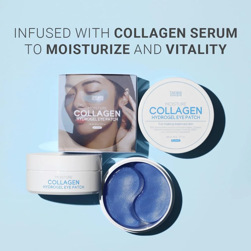 پچ زیر چشم هیدروژل کلاژن رطوبت رسان تنزرو (60 جفت، 90 گرم)، درمان کلاژن برای پف چشم، حلقه های تیره، خطوط ریز، احیا کننده، پدهای آبرسان چشم، ماسک های مراقبت از پوست زیر چشم کره ای
