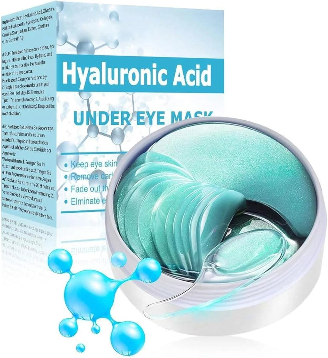 پدهای زیر چشم، 30 جفت ماسک زیر چشم حاوی اسید هیالورونیک، ماسک چشم برای پف زیر چشم، پدهای زیر چشم برای رفع پف، ضد پیری، مرطوب کننده و کاهش تیرگی دور چشم