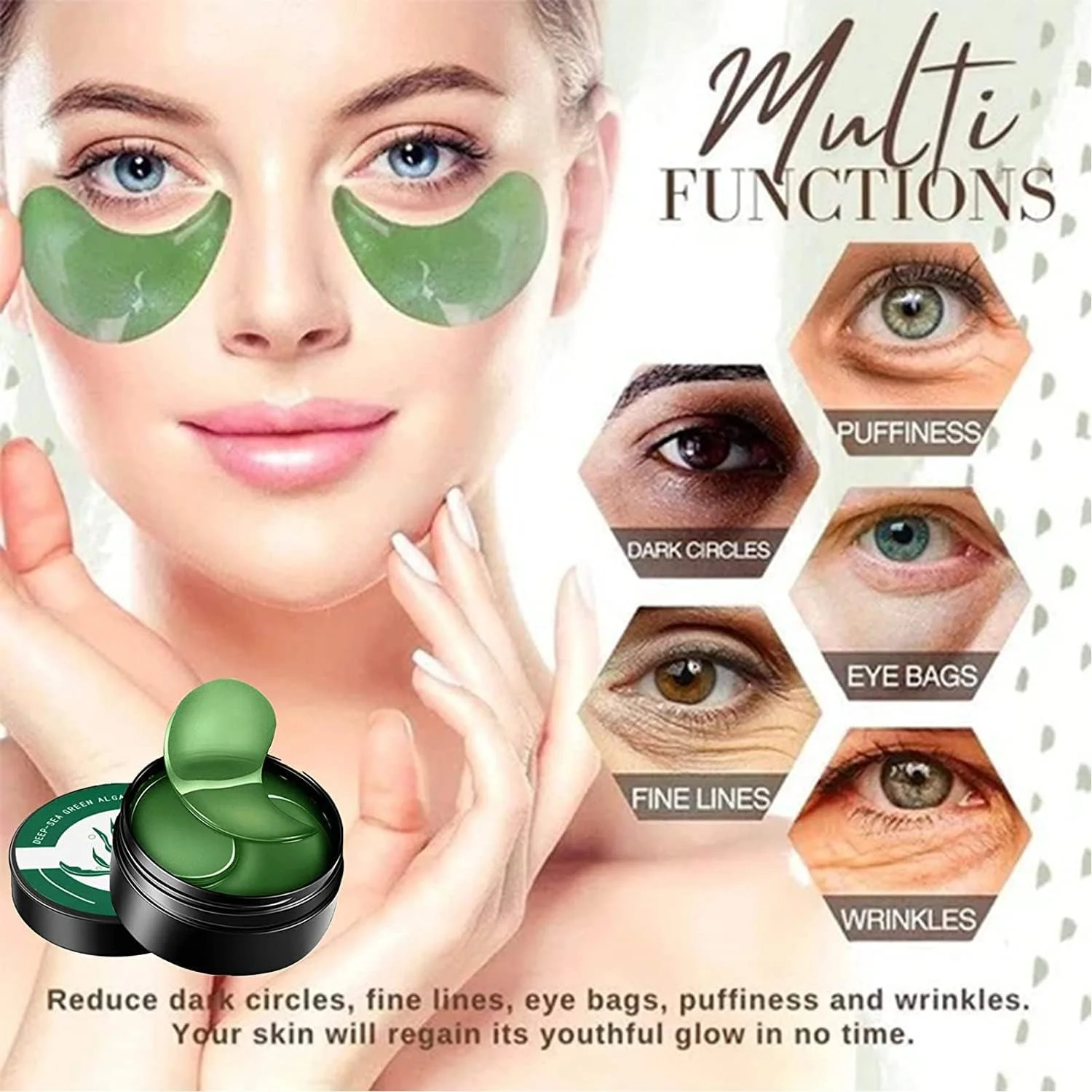 ماسک دور چشم جلبک دریایی، پچ های آبرسان و ضد چروک دور چشم، پچ ماسک کلاژن دور چشم، کاهش سیاهی دور چشم و چروک زیر چشم (1 جعبه) ماسک دور چشم جلبک دریایی، پچ های آبرسان و ضد چروک دور چشم، پچ ماسک کلاژن دور چشم، کاهش سیاهی دور چشم و چروک زیر چشم (1 جعبه)