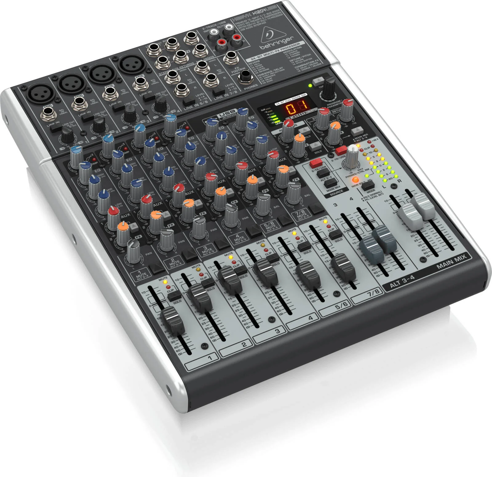 میکسر 12 کانال Behringer XENYX X1204USB با پری امپ میکروفون XENYX، کمپرسور، اکولایزر British، پردازنده Multi-FX 24 بیتی و رابط USB/Audio مدل X1204USB میکسر 12 کانال Behringer XENYX X1204USB با پری امپ میکروفون XENYX، کمپرسور، اکولایزر British، پردازنده Multi-FX 24 بیتی و رابط USB/Audio مدل X1204USB