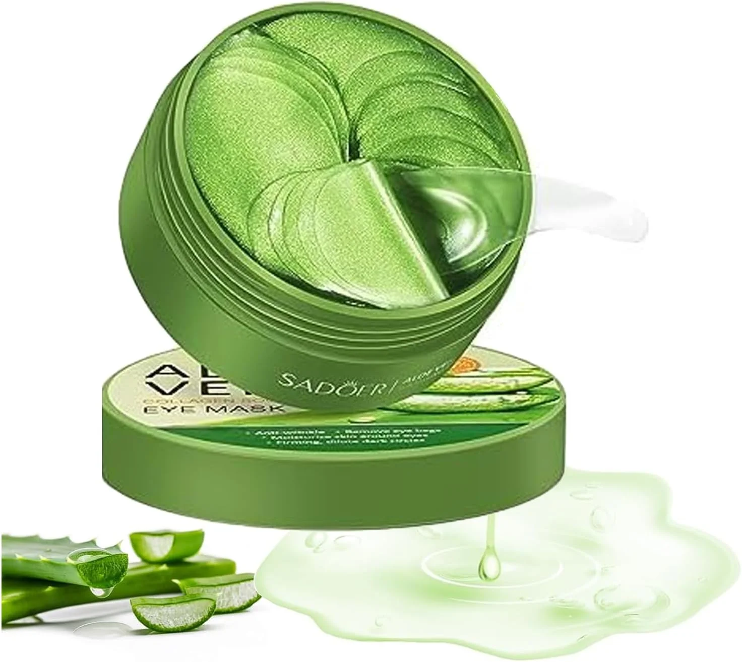ماسک چشم آلوئه ورا 60 عددی، پچ های زیر چشم ژلی کلاژن برای درمان پف و سیاهی دور چشم، کاهش چین و چروک و خطوط ریز پچ های زیر چشم
