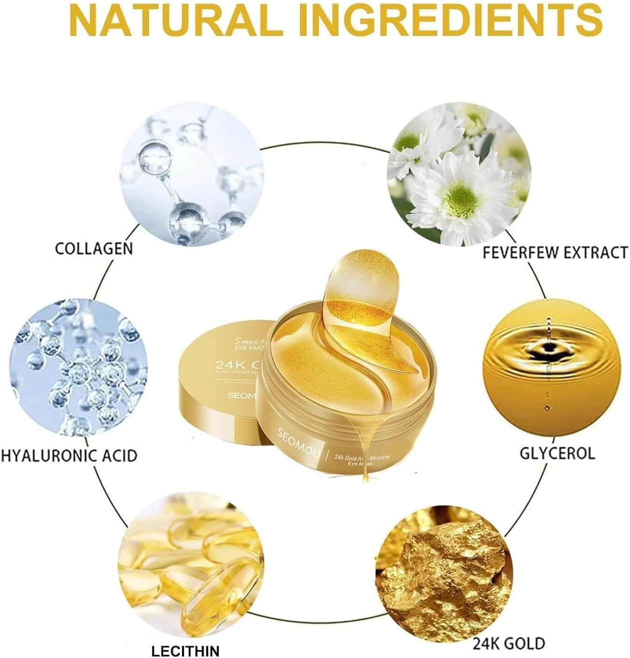 پدهای زیر چشم برای سیاهی و پف زیر چشم، (60 عدد طلای 24 عیار) ماسک های مراقبت از پوست زیر چشم، پدهای ضد چروک، ماسک چشم موسین حلزون، آبرسان، مرطوب کننده و روشن کننده، و پوستی شاداب و جوان به شما هدیه می دهد.
