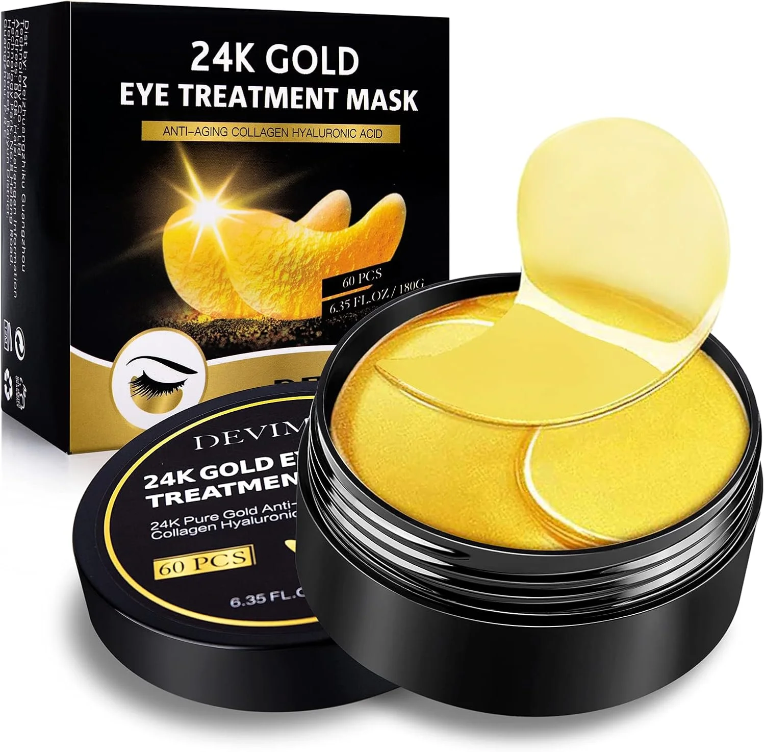 ماسک چشم طلای 24 عیار، 30 جفت ماسک زیر چشم برای درمان سیاهی و پف، پدهای زیر چشم برای پف زیر چشم و کیسه های چشم، پدهای چشم ژلی برای مراقبت از پوست صورت