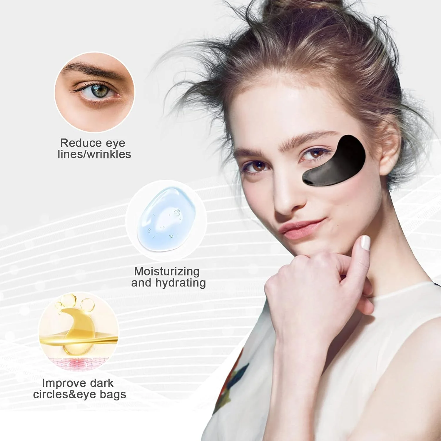 پد زیر چشم کریستالی Joynest، 30 جفت، حاوی ژل طلای 24 عیار و کلاژن، برای آبرسانی، کاهش تیرگی، پف و چین و چروک (مشکی)