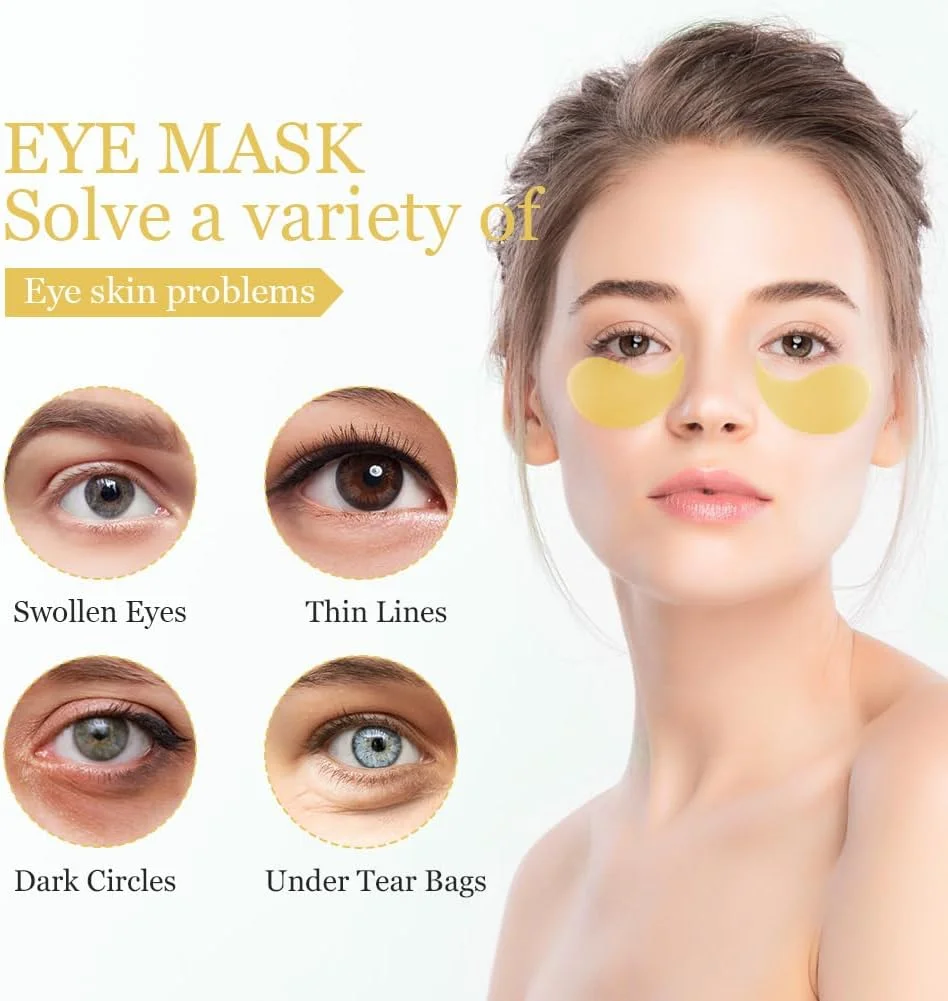 پدهای زیر چشم LOPHE، ماسک های زیر چشم کلاژن طلای 24 عیار برای پف زیر چشم، پدهای ژلی مرطوب کننده زیر چشم برای حلقه های تیره، بهبود خطوط، سفت کننده و آبرسان پدهای زیر چشم (30 جفت)