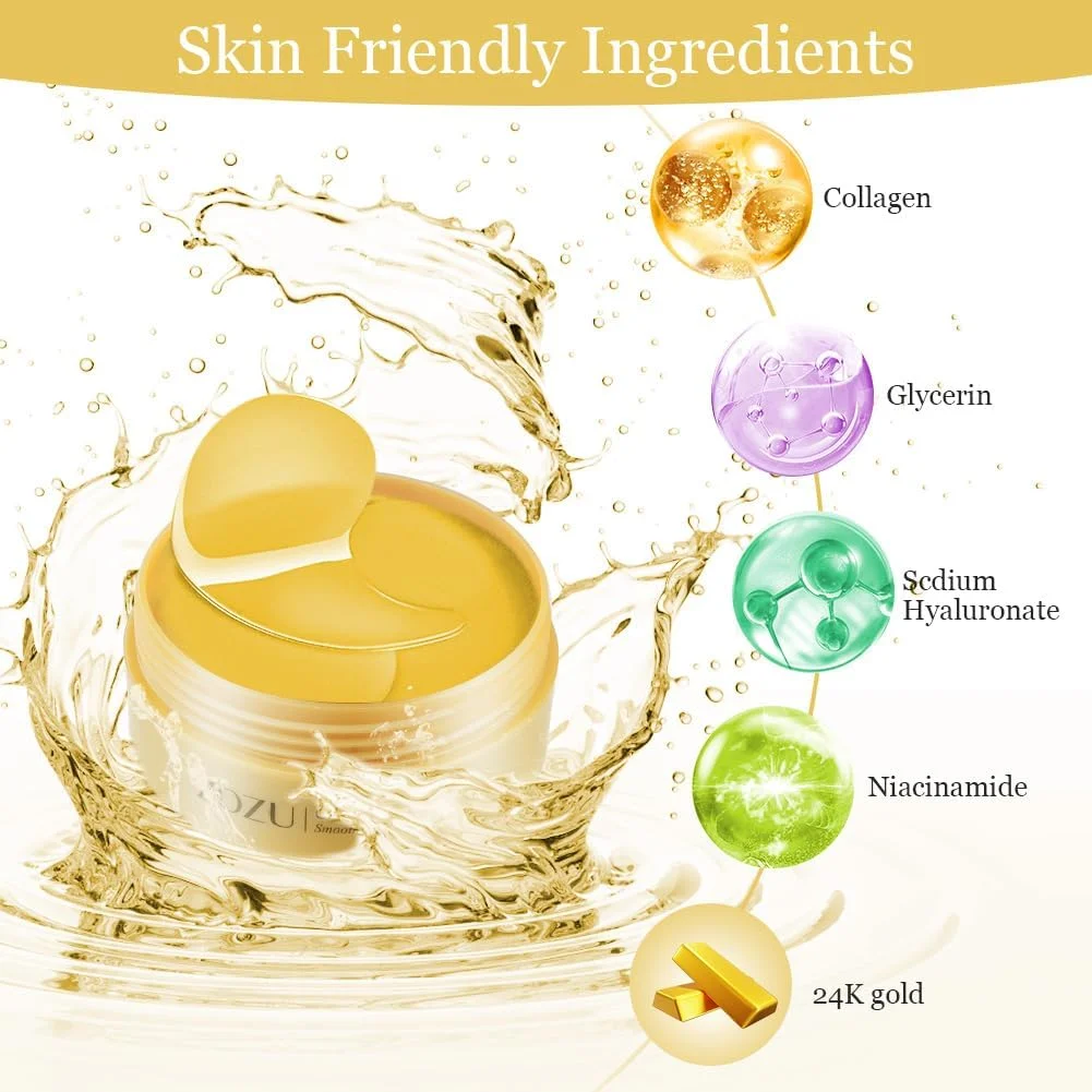 پدهای زیر چشم LOPHE، ماسک های زیر چشم کلاژن طلای 24 عیار برای پف زیر چشم، پدهای ژلی مرطوب کننده زیر چشم برای حلقه های تیره، بهبود خطوط، سفت کننده و آبرسان پدهای زیر چشم (30 جفت)