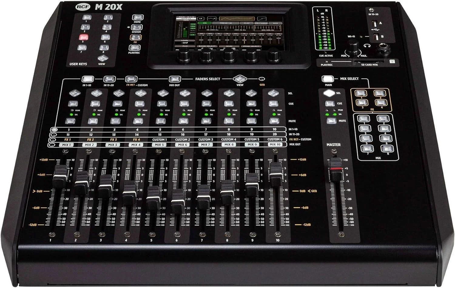 میکسر دیجیتال 20 کاناله RCF M 20X با 11 فیدر موتوری، صفحه لمسی 5 اینچی، رابط صوتی USB 24x24، ضبط 20 ترک SD، DSP FX داخلی، کنترل از راه دور Wi-Fi برای اجرای زنده و استودیو | M20X میکسر دیجیتال 20 کاناله RCF M 20X با 11 فیدر موتوری، صفحه لمسی 5 اینچی، رابط صوتی USB 24x24، ضبط 20 ترک SD، DSP FX داخلی، کنترل از راه دور Wi-Fi برای اجرای زنده و استودیو | M20X