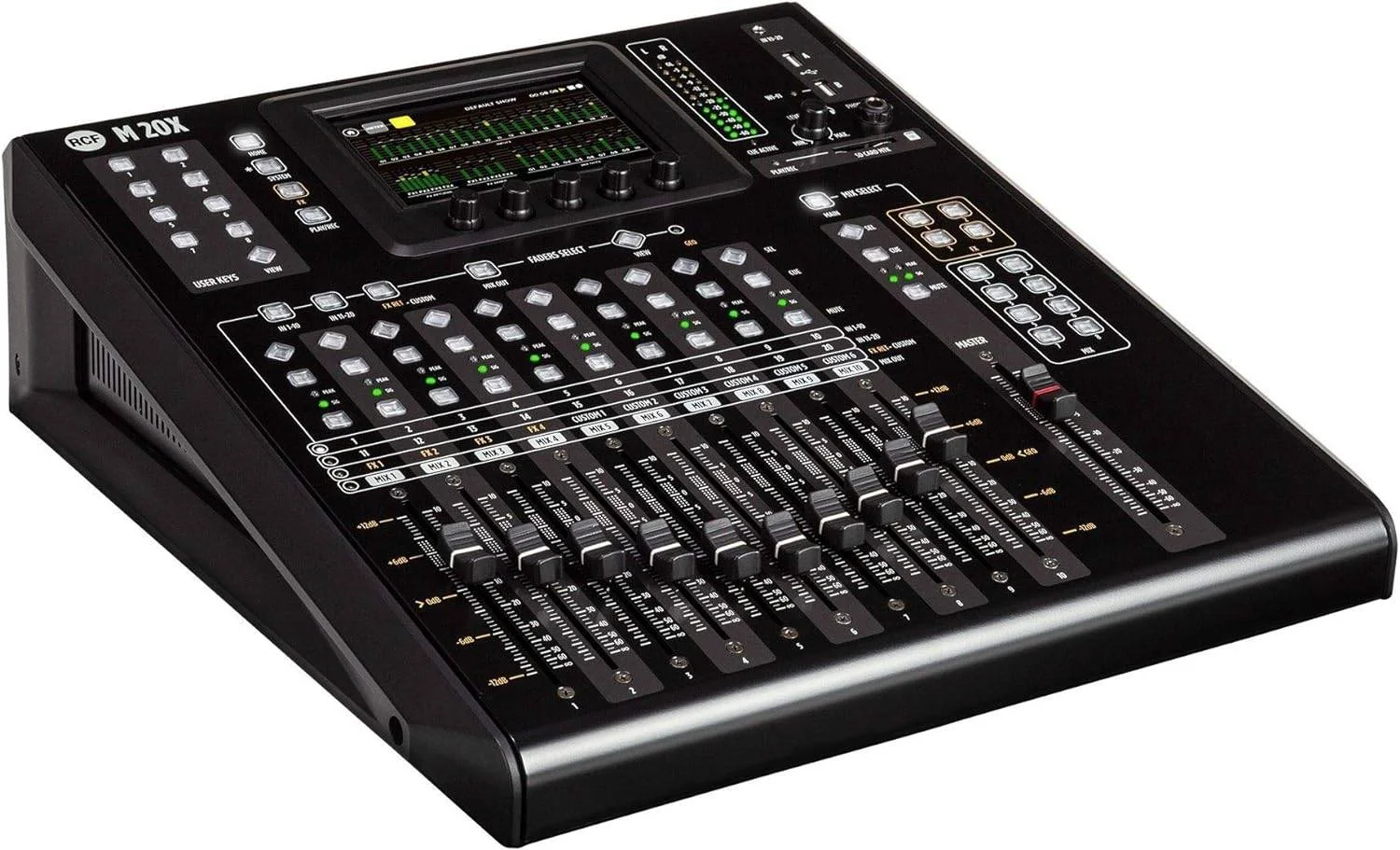 میکسر دیجیتال 20 کاناله RCF M 20X با 11 فیدر موتوری، صفحه لمسی 5 اینچی، رابط صوتی USB 24x24، ضبط 20 ترک SD، DSP FX داخلی، کنترل از راه دور Wi-Fi برای اجرای زنده و استودیو | M20X میکسر دیجیتال 20 کاناله RCF M 20X با 11 فیدر موتوری، صفحه لمسی 5 اینچی، رابط صوتی USB 24x24، ضبط 20 ترک SD، DSP FX داخلی، کنترل از راه دور Wi-Fi برای اجرای زنده و استودیو | M20X