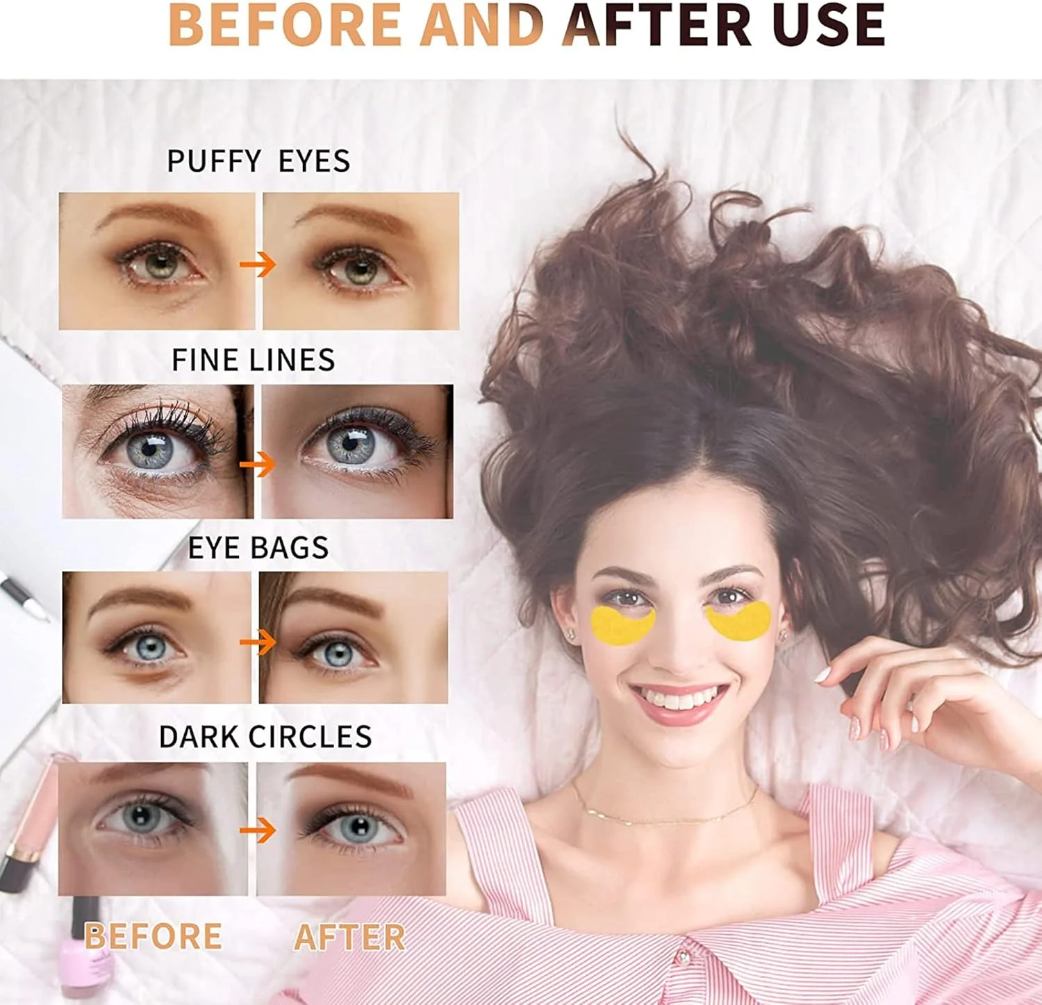 پک سریع 12 عددی ماسک چشم طلایی برای سیاهی و پف زیر چشم 4 عددی، پچ زیر چشم برای درمان پف چشم، پدهای ژلی زیر چشم کلاژن برای درمان کیسه های زیر چشم، ماسک چشم ژلی مراقبت از پوست (طلایی، 12 عدد)