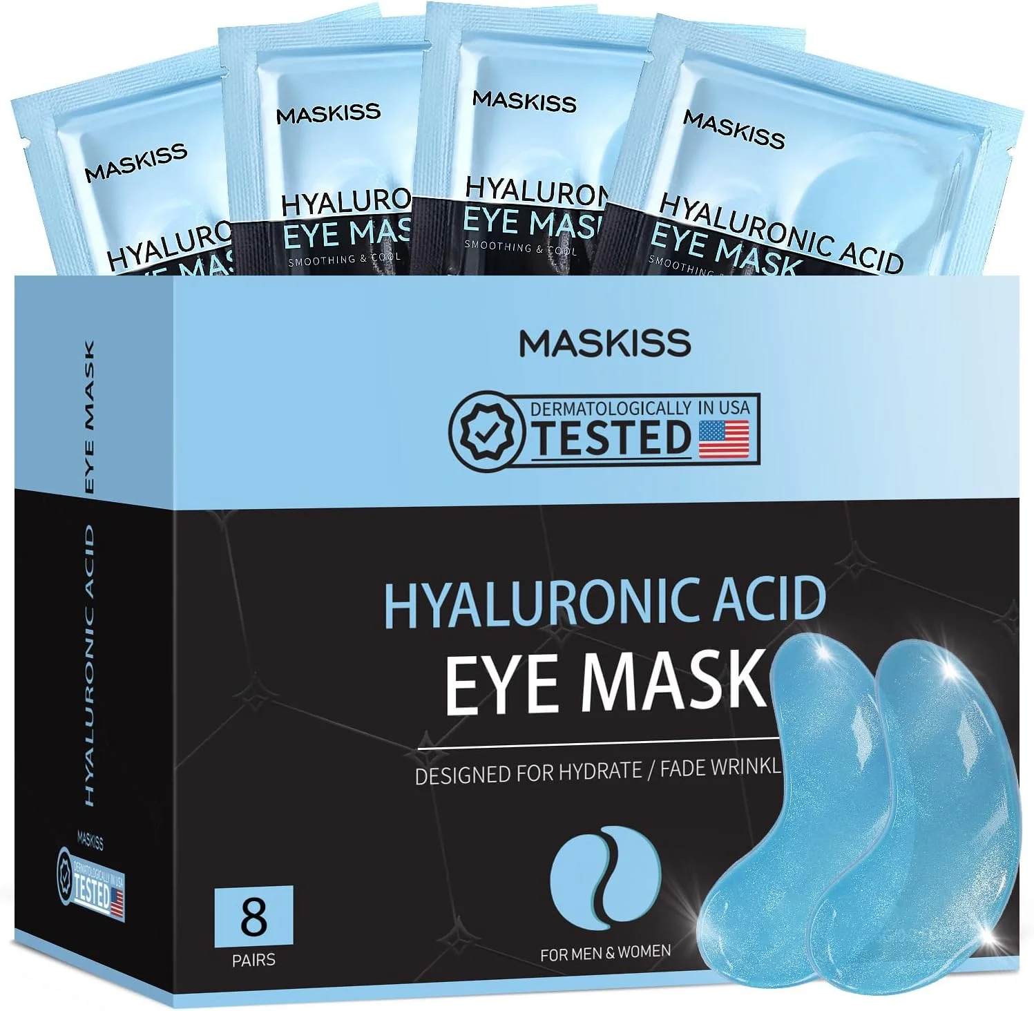 پدهای زیر چشم (8 جفت)، ماسک های چشم اسید هیالورونیک برای حلقه های تیره، پف زیر چشم، پدهای کلاژن برای چین و چروک و آبرسانی، هدیه مراقبت از پوست برای او