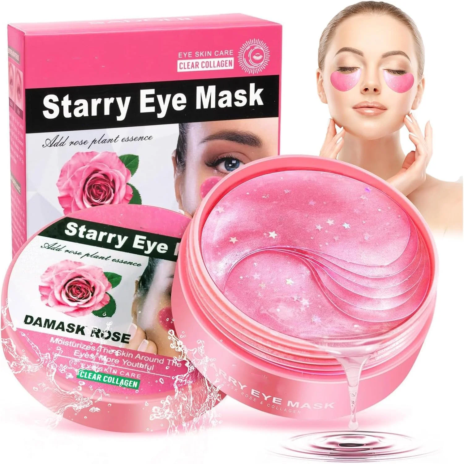 ماسک چشم روشن کننده رز (120 عدد) - ماسک چشم برای سیاهی و پف کردگی زیر چشم حاوی هیالورونیک اسید، کاهش دهنده پف زیر چشم و صاف کننده چین و چروک، فاقد الکل و فتالات