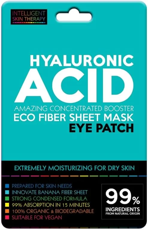 پچ زیر چشم تقویت کننده درمان هوشمند پوست - ساخت اتحادیه اروپا - ورق فیبر موز 100% زیست تخریب پذیر - بدون تست حیوانی - فرمول 100% گیاهی و طبیعی - 1 جفت - اسید هیالورونیک