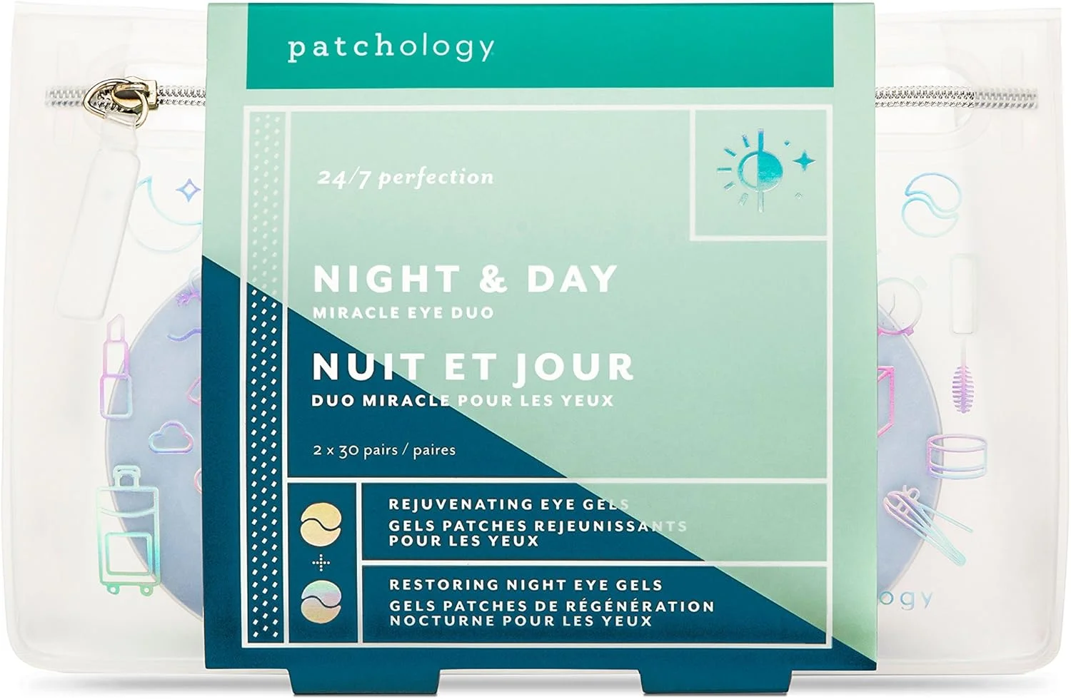 پچ های زیر چشم شب و روز پچولوژی برای رفع تیرگی و پف - ماسک زیر چشم با کلاژن (روز)، رتینول (شب) - کاهش دهنده پف، و چروک (60 جفت)