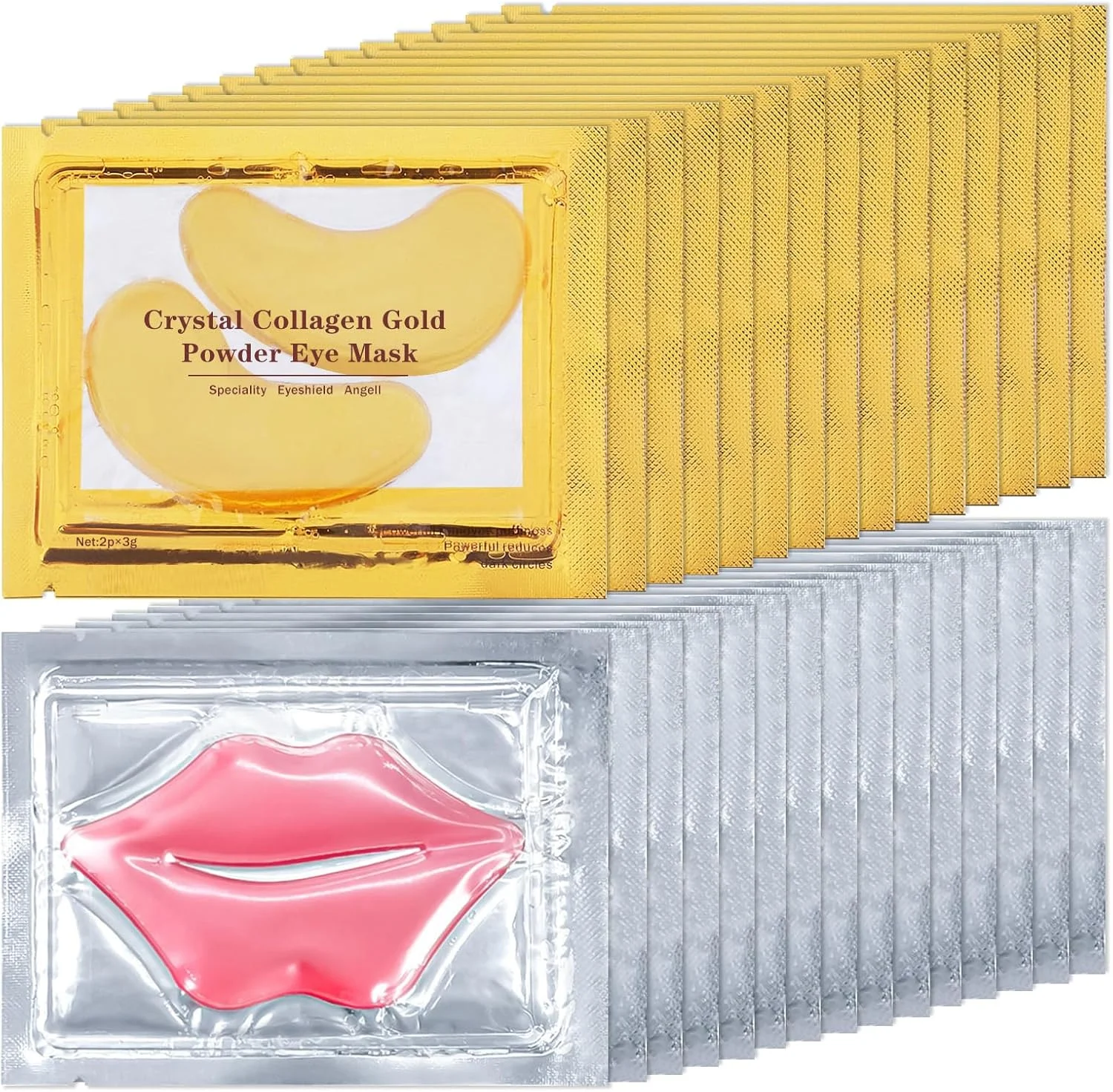 مجموعه ۳۰ عددی ماسک لب و ماسک زیر چشم، ماسک لب صورتی و پچ ماسک چشم طلای ۲۴ عیار برای پف زیر چشم، مرطوب کننده موثر پوست لب و چشم، کاهش خطوط ریز و سیاهی دور چشم