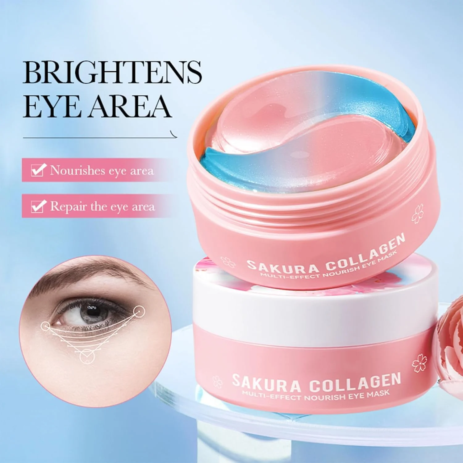 پد زیر چشم 60 عددی، ماسک چشم گیلاس ضد پیری کلاژن اسید هیالورونیک مرطوب کننده، پد برای رفع سیاهی دور چشم و پف