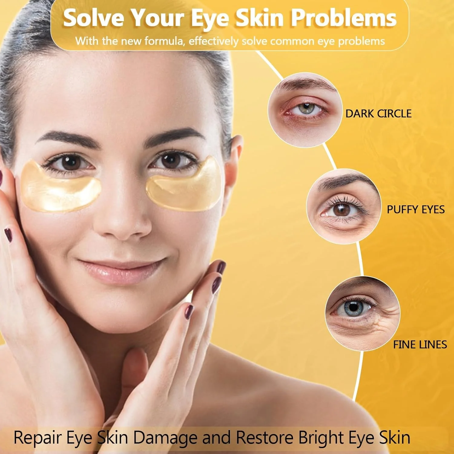 پچ های زیر چشم ژلی 60 عددی، ماسک ژلی مراقبت از پوست دور چشم، پچ های زیر چشم کلاژن برای سیاهی و پف، پوست خود را شاداب کنید، مرطوب کننده، بهبود خاصیت ارتجاعی (ماسک چشم طلایی)