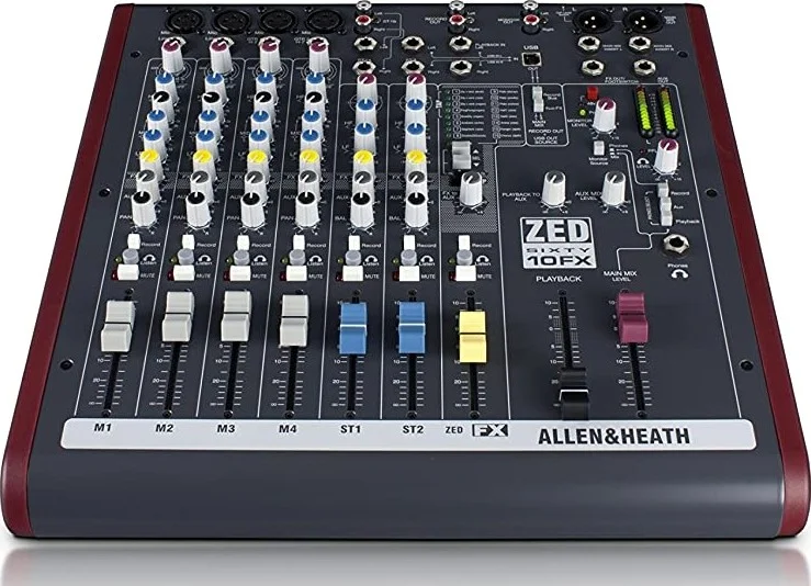Allen & Heath ZED60-10FX Analog Mixer - 10-Channel Compact Live Console with 60mm Faders, Built-in Effects, USB Audio & Hi-Z Guitar Inputs | ZED60-10FX Allen & Heath ZED60-10FX Analog Mixer - 10-Channel Compact Live Console with 60mm Faders, Built-in Effects, USB Audio & Hi-Z Guitar Inputs | ZED60-10FX